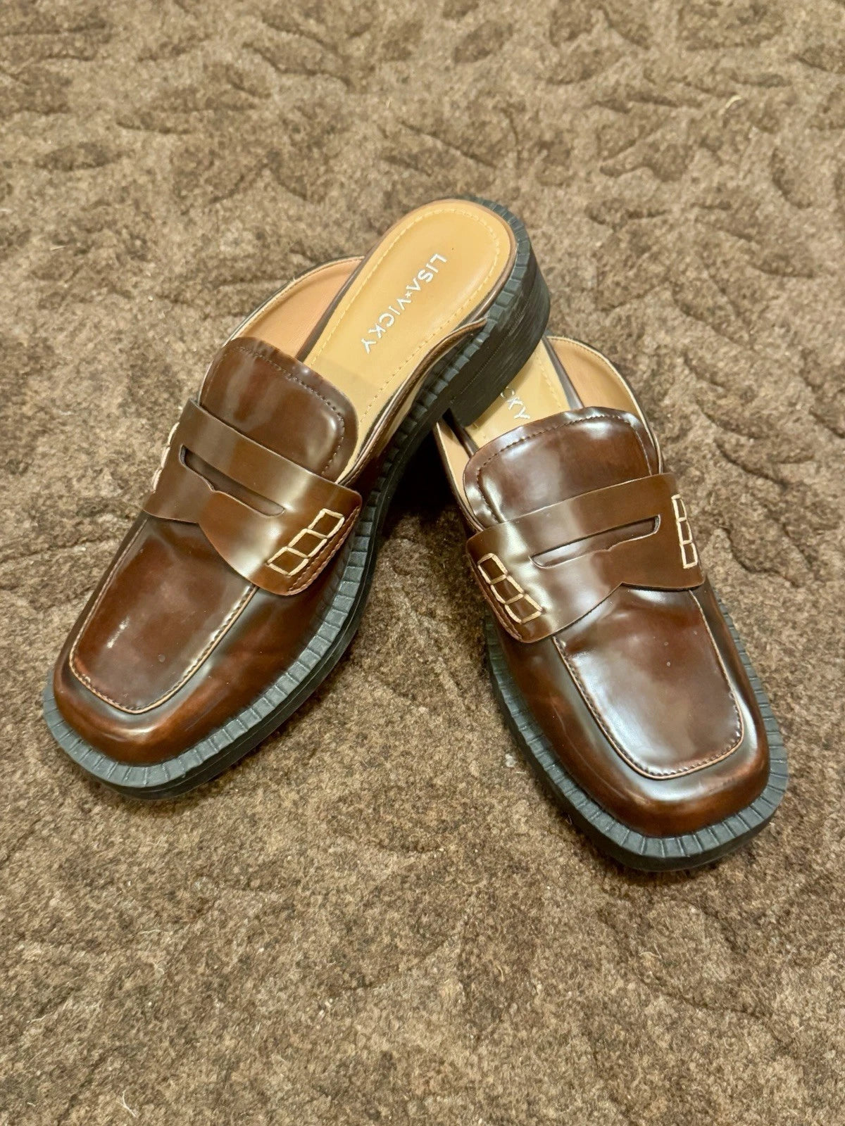 Lisa Vicky Gal Mule Walnut Brown Loafer Fall Style Size 6M