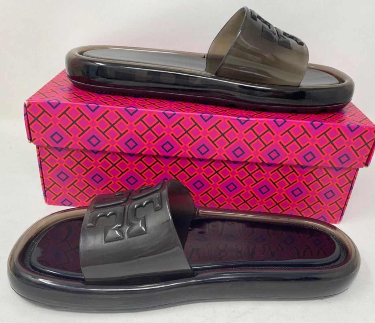 NIB TORY BURCH $188 BLACK BUBBLE JELLY SLIDE SANDAL/Sz 7 37 EU Style 85010