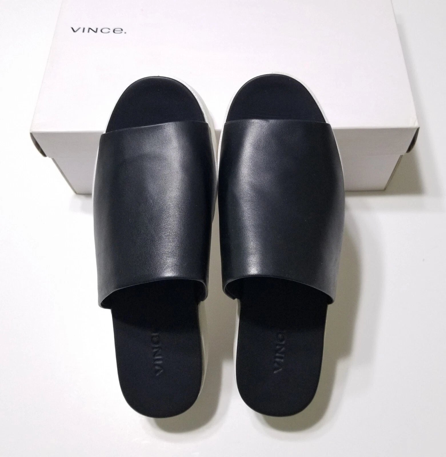 NIB Vince Walford Leather Platform Slide Sandals in Black Size 6.5, 9 $225