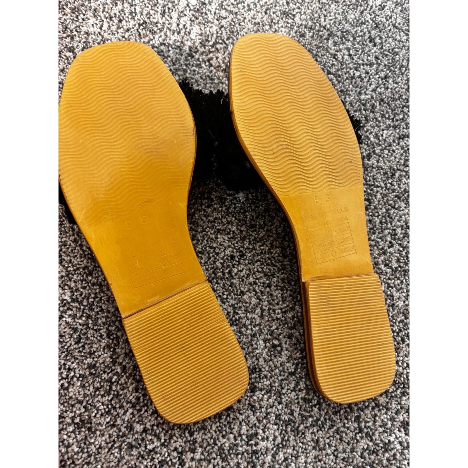 Silvia Cobos Black Candy Fringe Detail Square Toe Flat Slide Sandals