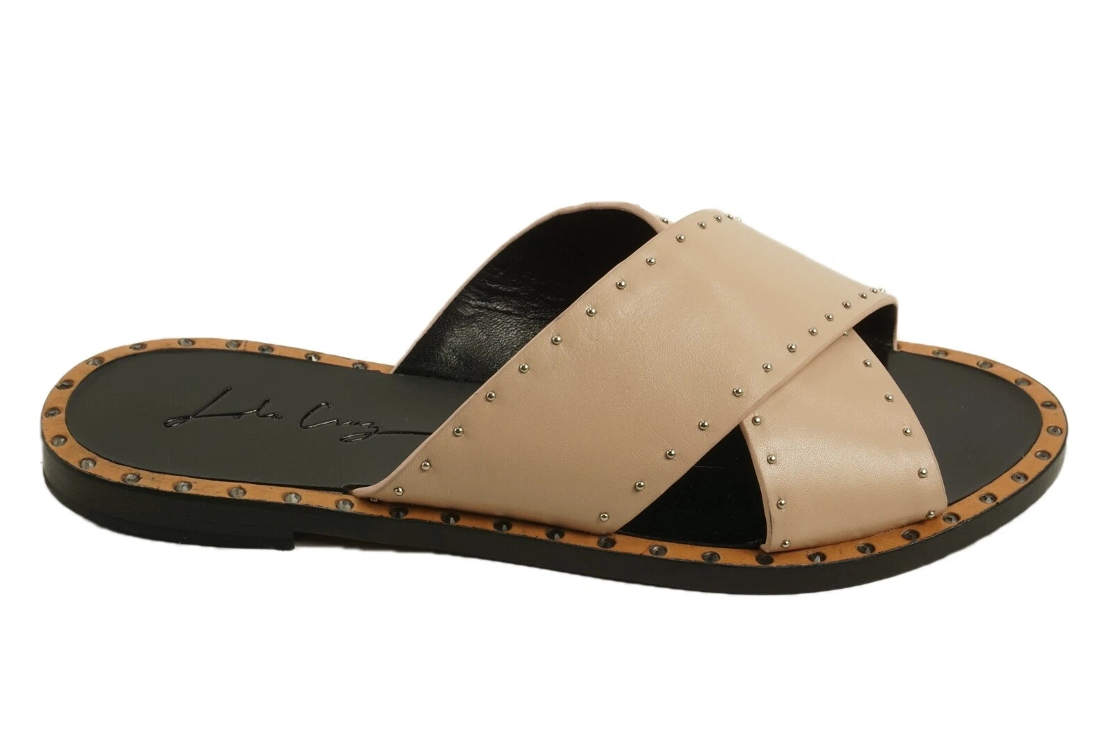 New Lola Cruz Women's EU Size 36 Nude Leather Studded Crossover Slide Sandals