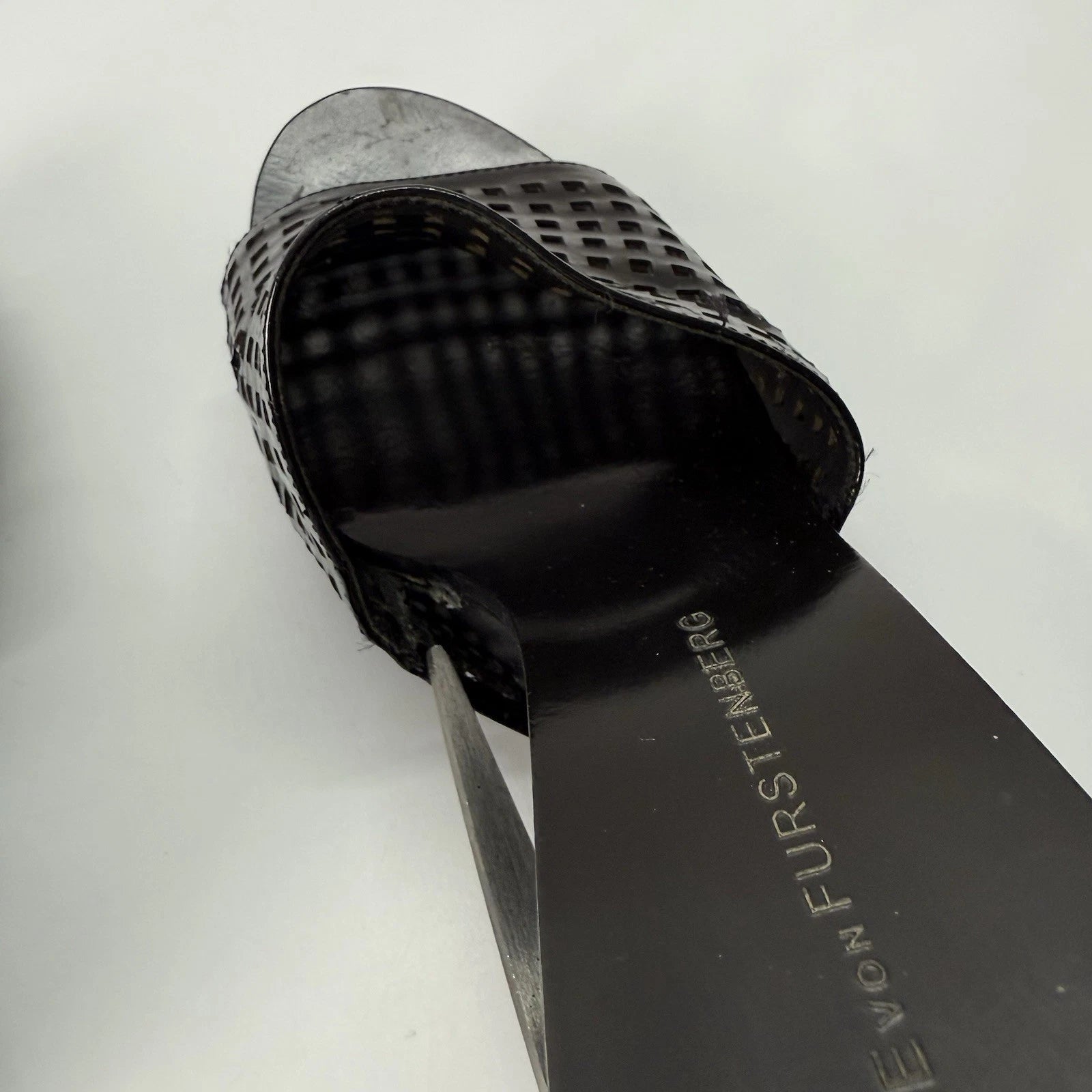 Diane von Furstenberg Perforated Wedge Sandals Size 7 Black Sample Shoes