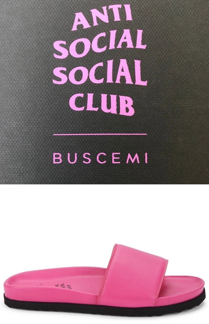 BUSCEMI X ASSC ANTISOCIAL SOCIAL CLUB PINK Truffle Leather SLIDES Sandals-Sz 39