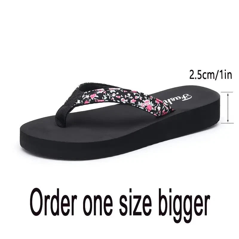 Women Fashion Flower Print Platform Sandels, Lightweight Slide Sandals Size 9
