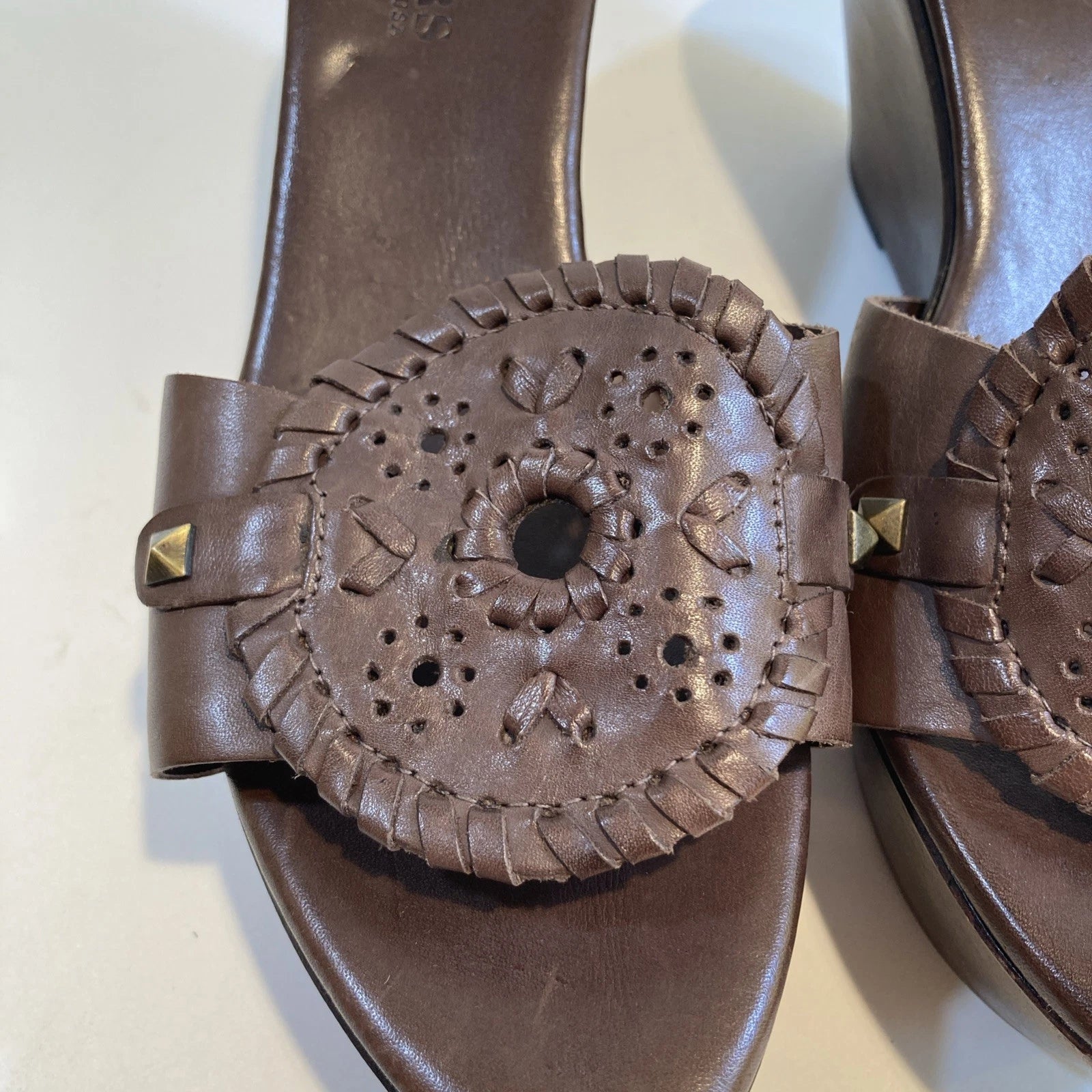 Jack Roger Brown Leather Wood Wedge Sandals Size 10M