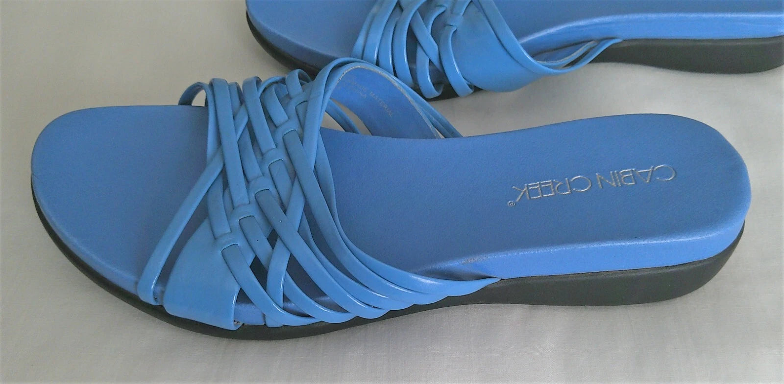 Cabin Creek Womens Strappy Slide Flat Sandals Size 8M Blue 1.5" Heel