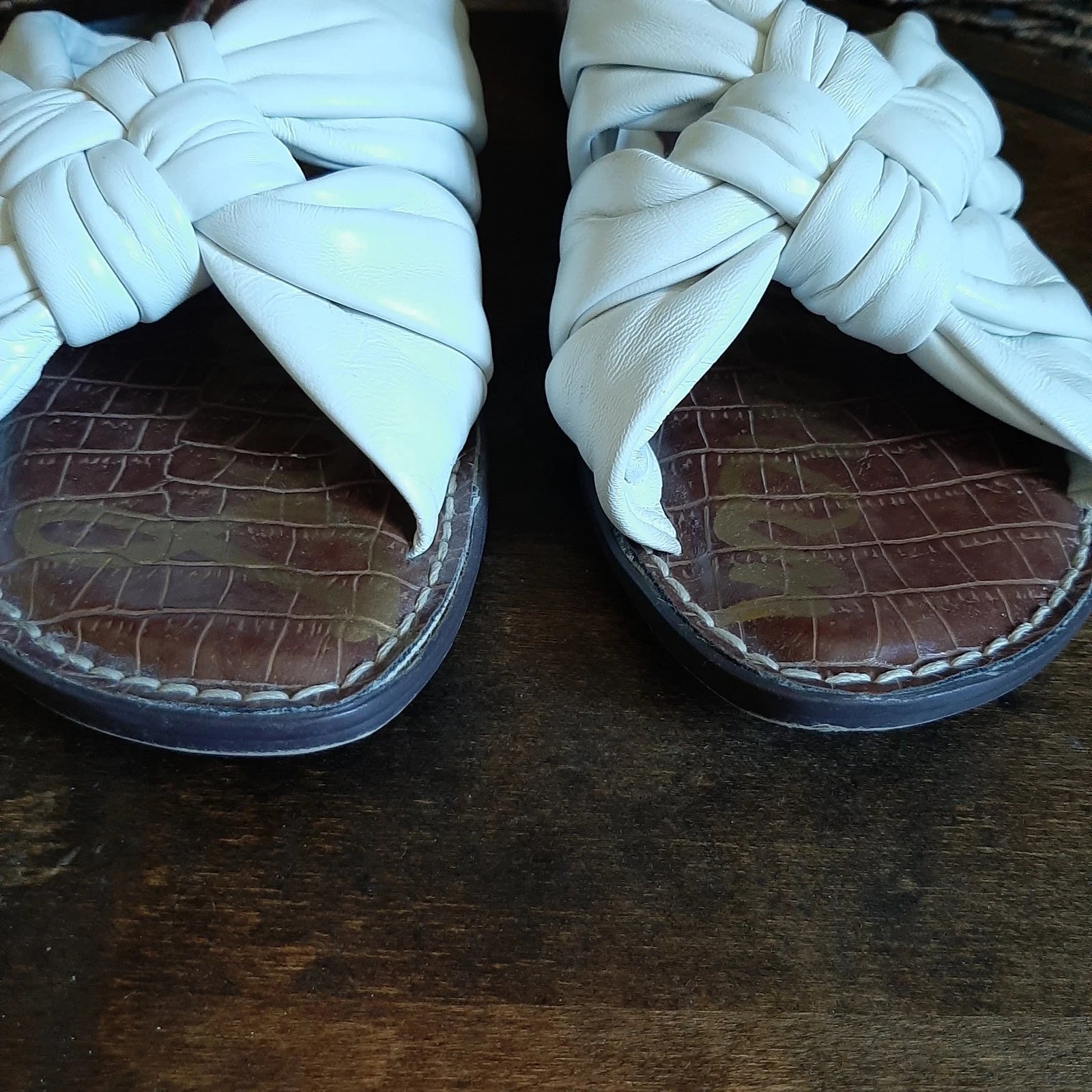 Sam Edelman Garson Sandals Womens 9.5 White Leather Slides Knot Strappy Coastal