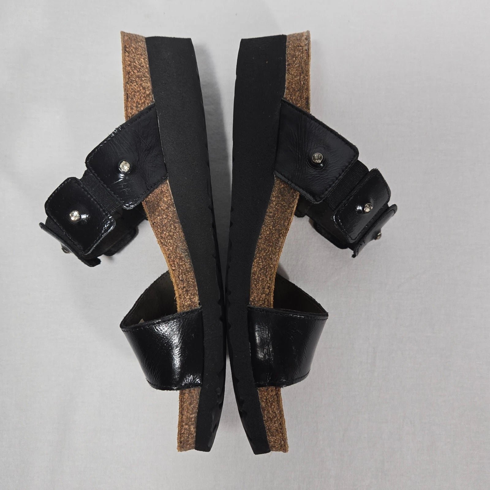 NOAT Ashley Rhinestone Adjustable Gore BLACK Leather Sandals Women's Size 8-8.5.