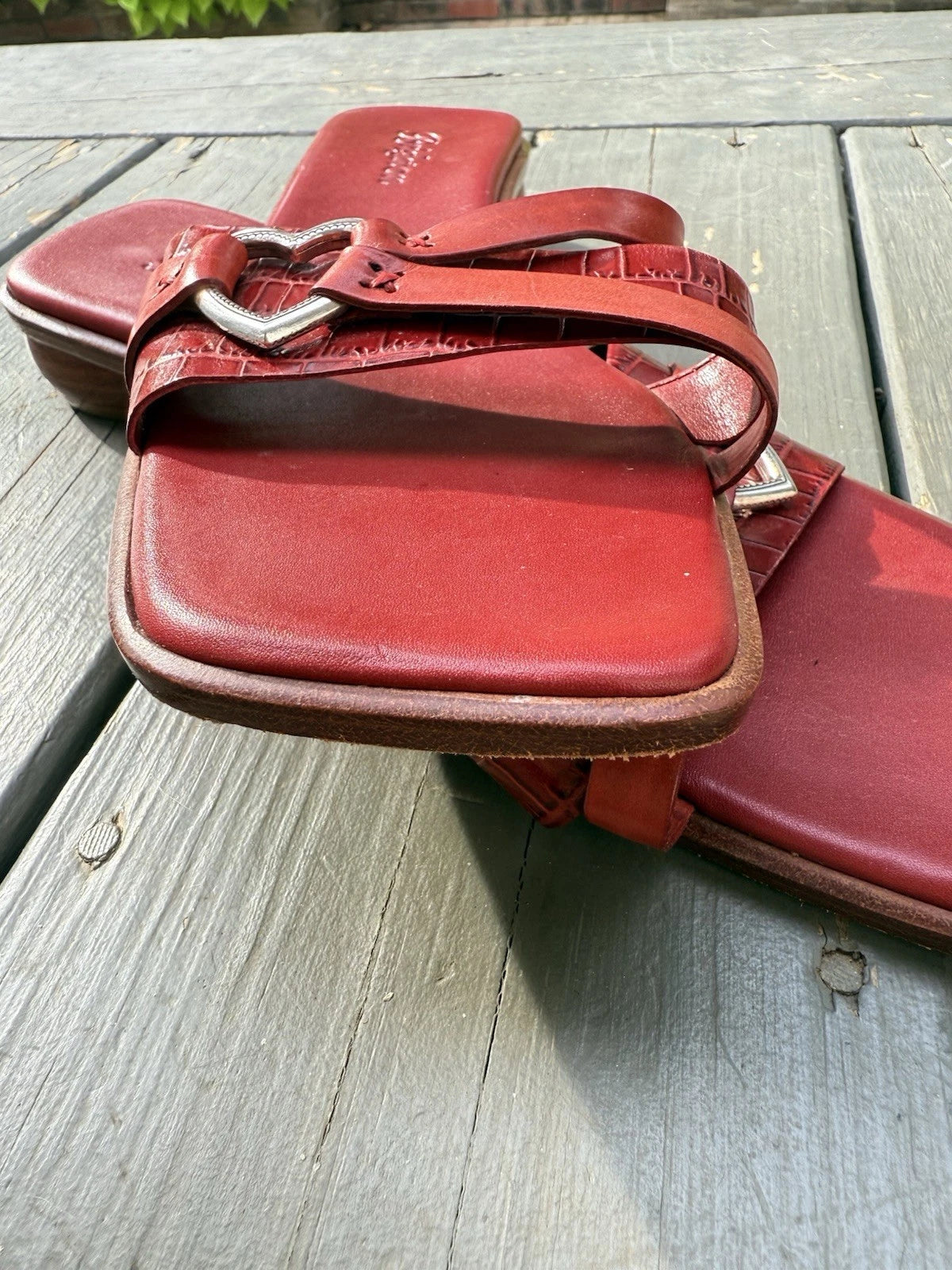 Brighton Vintage Red Leather Heart Sandal Rio US 9 1/2 Slide Gameday Collegiate