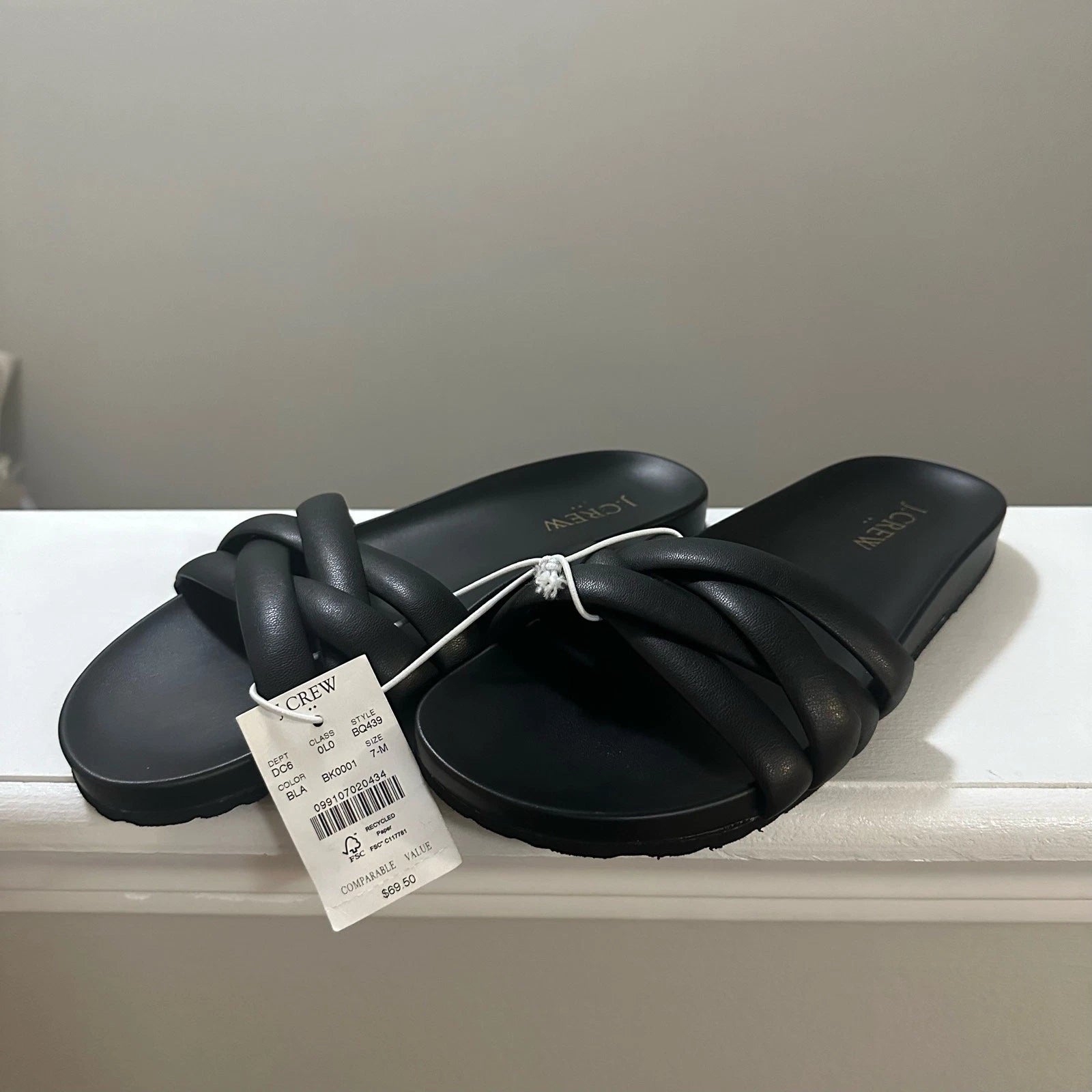 J. Crew Crisscross Style BQ439 Black Slip On Slide Sandals Women’s Size 7 NWT