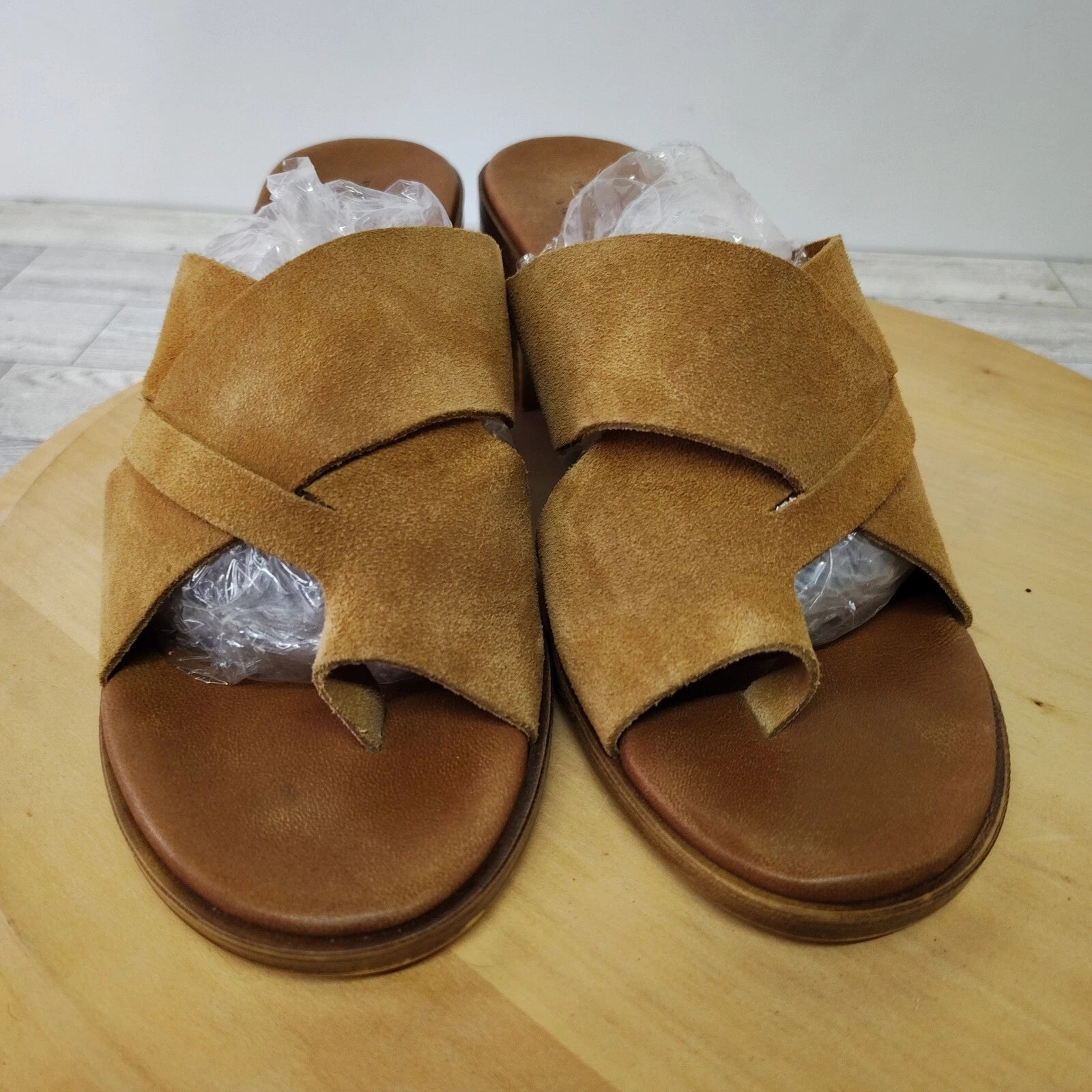 Mila Paoli Suede Mules Slides Chunky Block Heel 2.25" Sandals Italy Brown Size 8