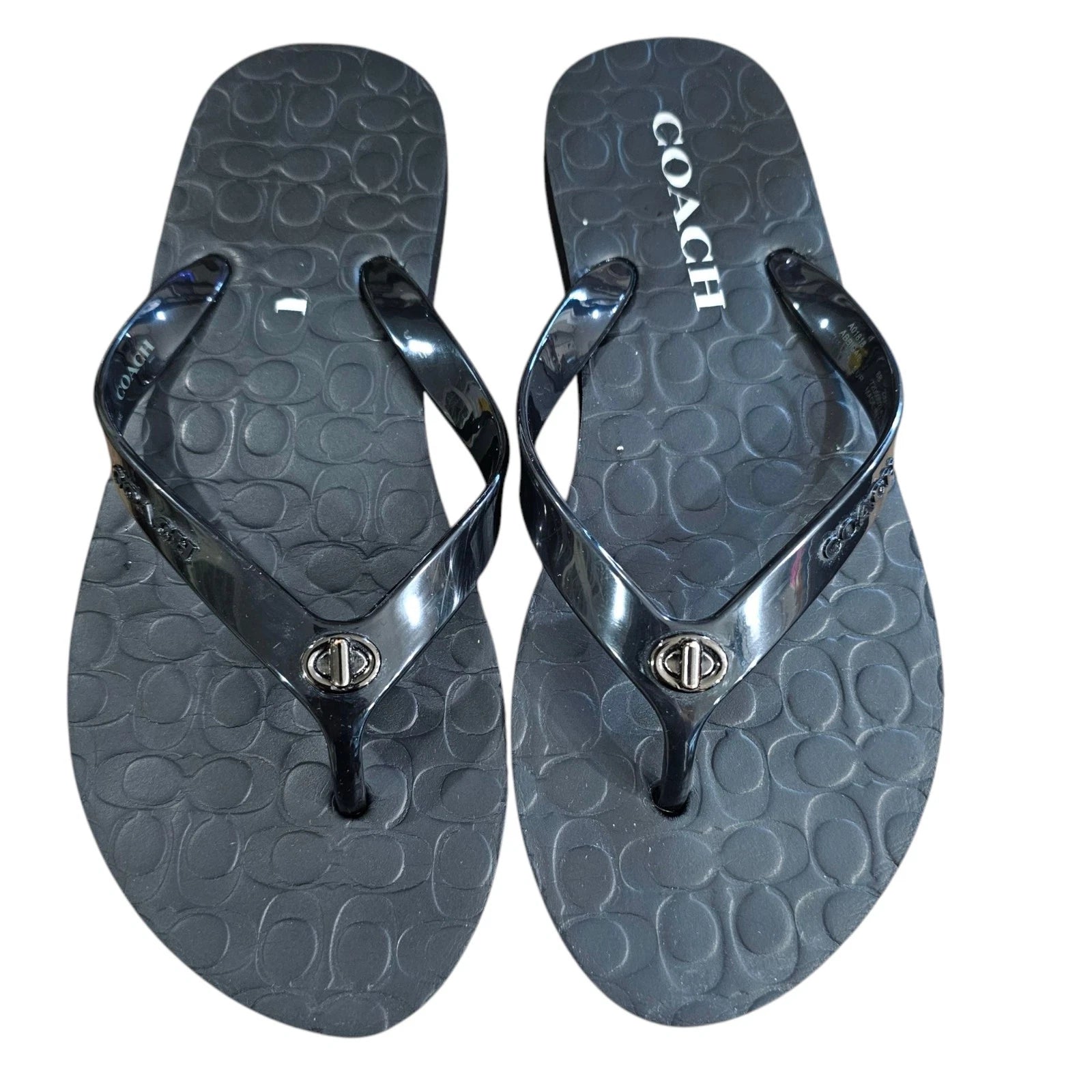 Coach Abbigail Black Flip Flops Women' Size 6B Turnlock Logo Thong Sandals