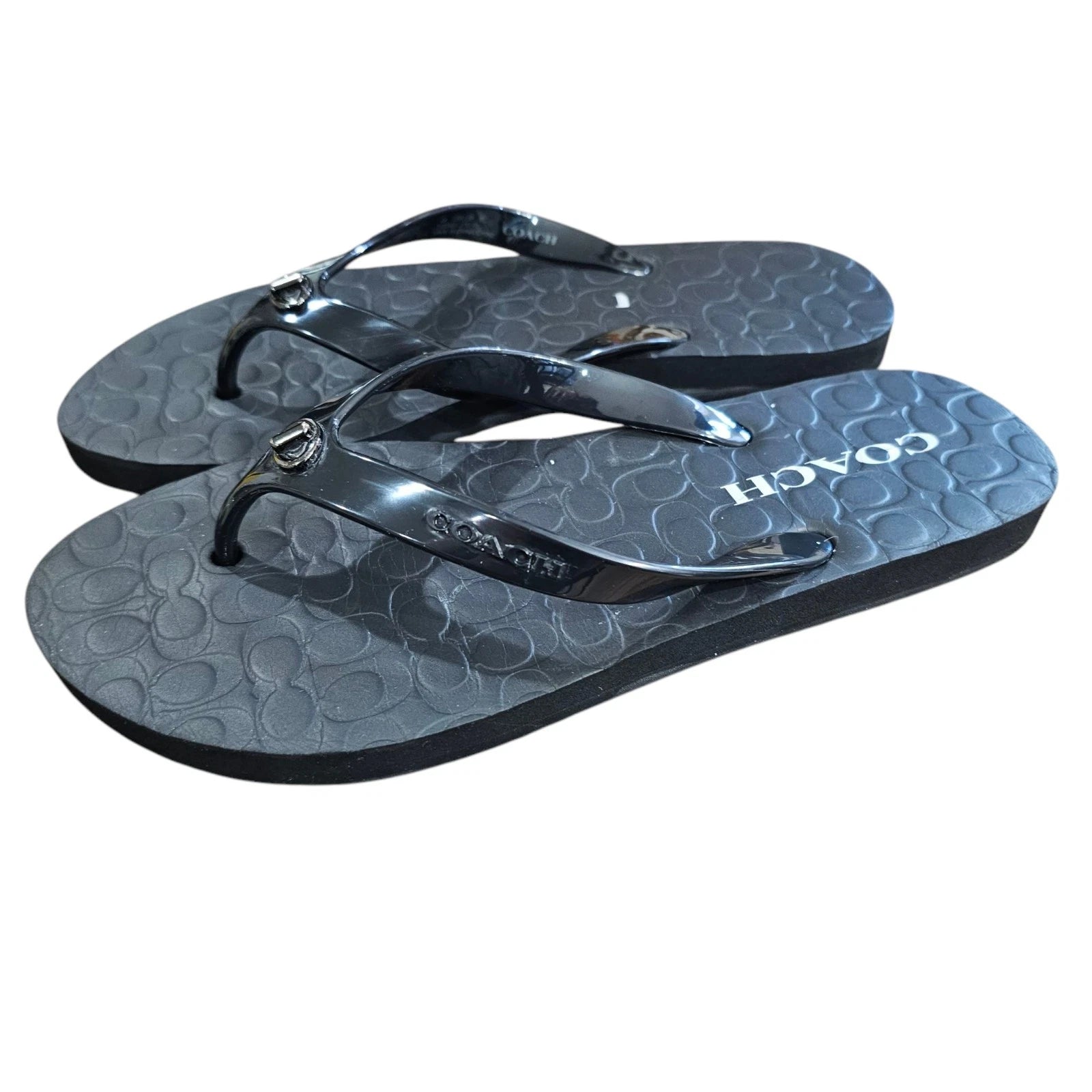 Coach Abbigail Black Flip Flops Women' Size 6B Turnlock Logo Thong Sandals