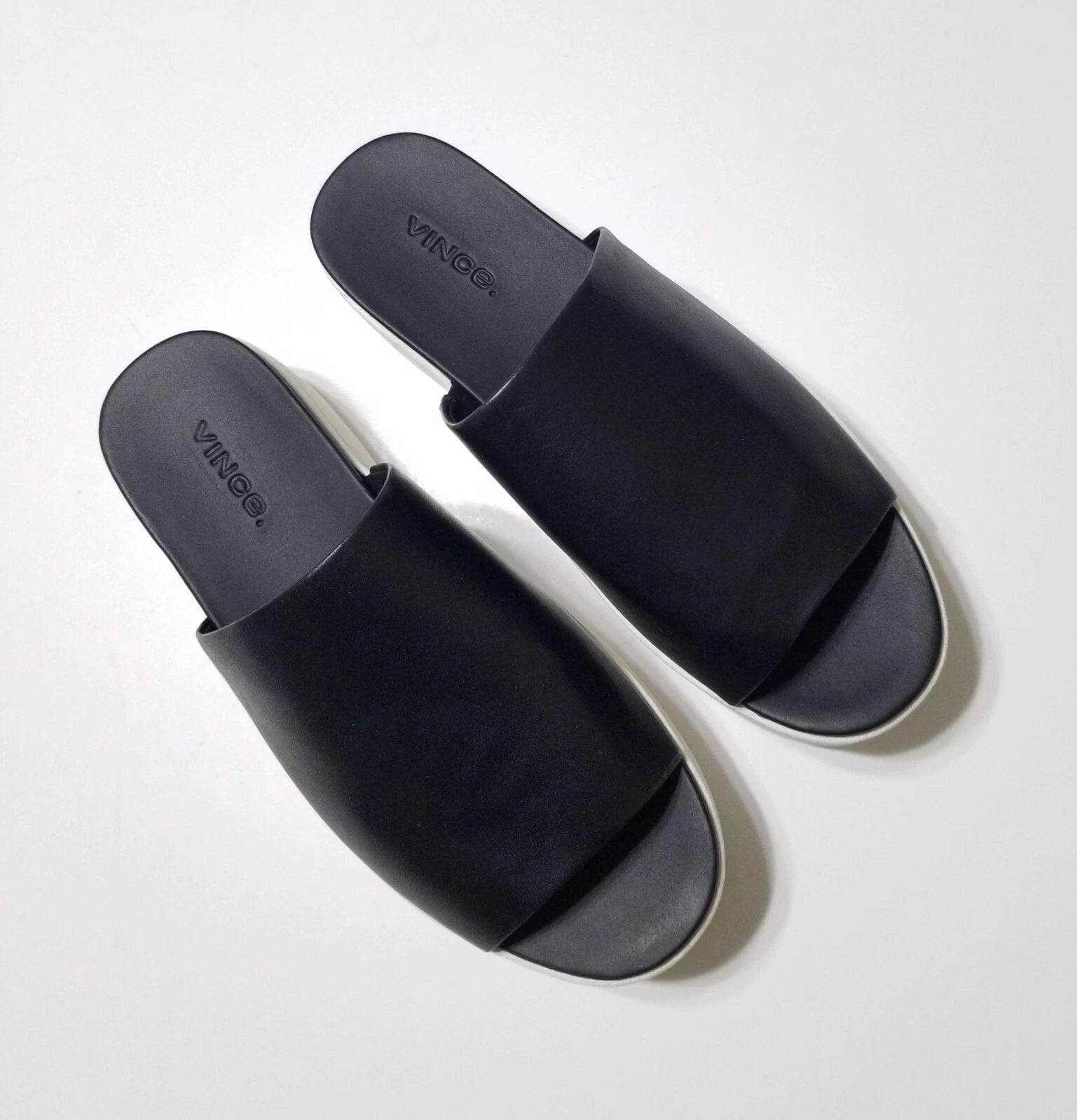 NIB Vince Walford Leather Platform Slide Sandals in Black Size 6.5, 9 $225