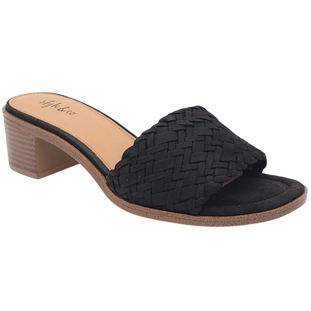 Style & Co Women Cassandraa Block Heel Woven Slide Sandals Size US 7M Black