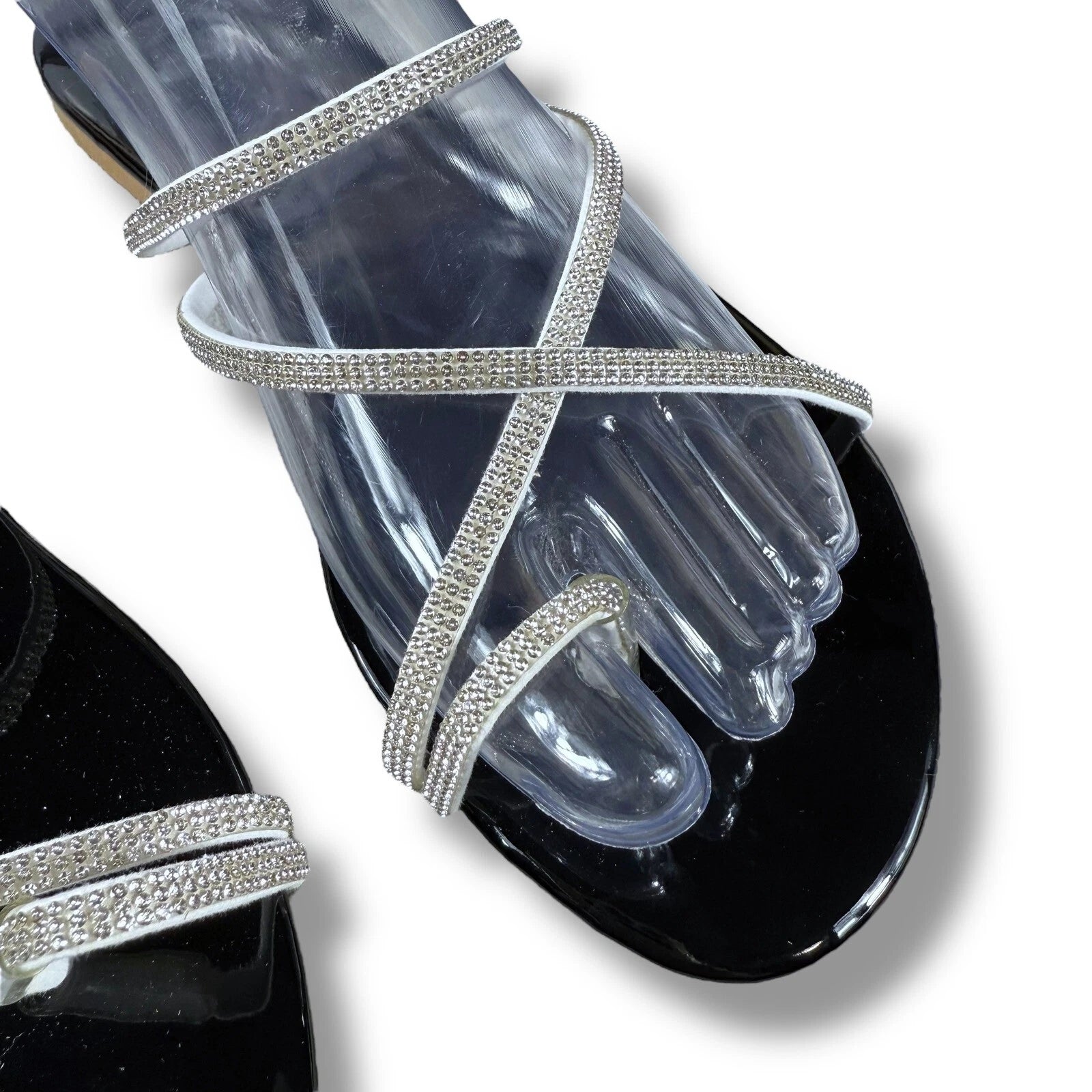 Boutique Rhinestone Sandals Women's Thong Strap Diamante Flat Sandal Slides Sz 9