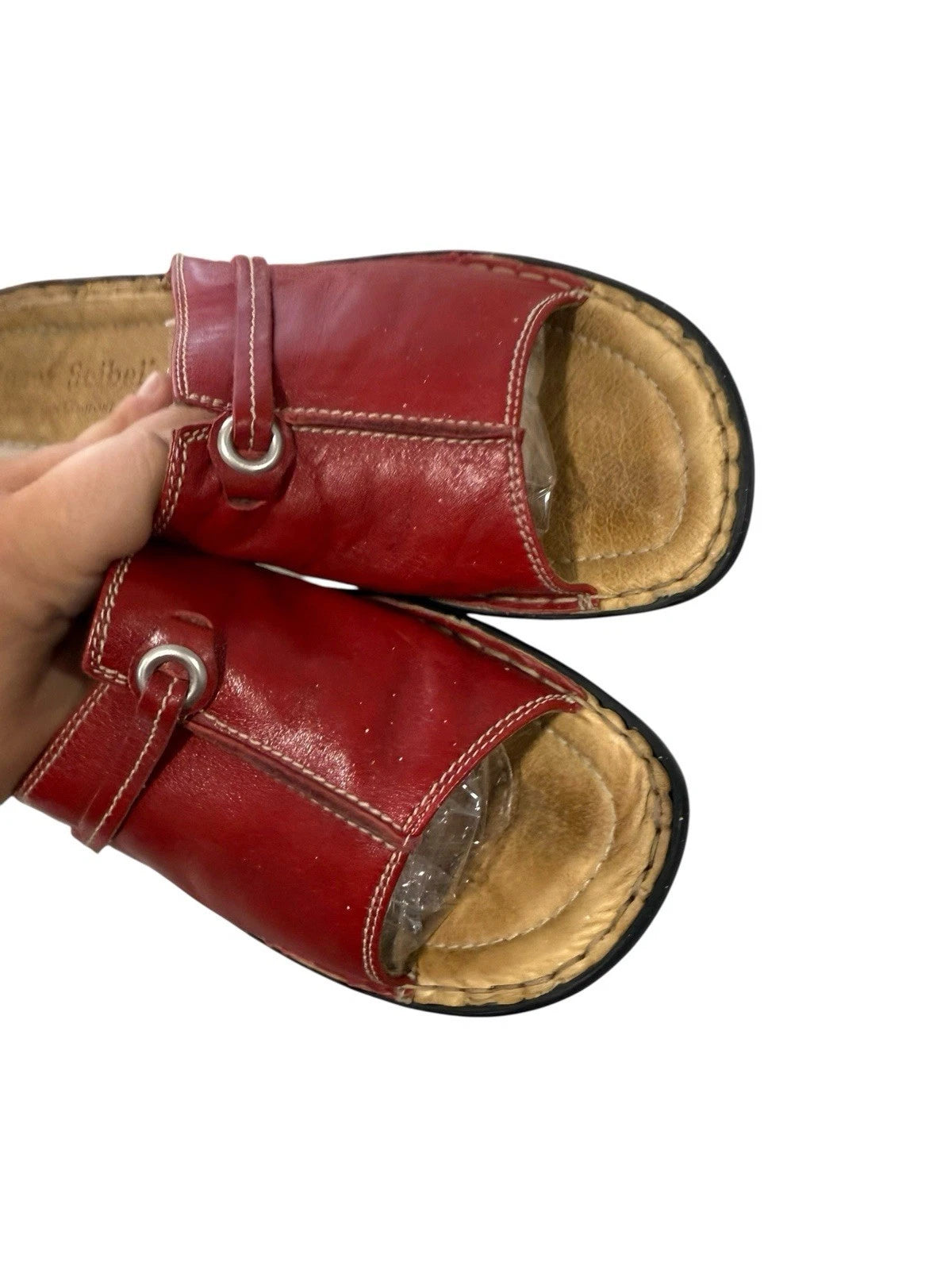 Josef Seibel Leather Slide Style Open Toe Sandals Red Womens EU 40 US 9/9.5