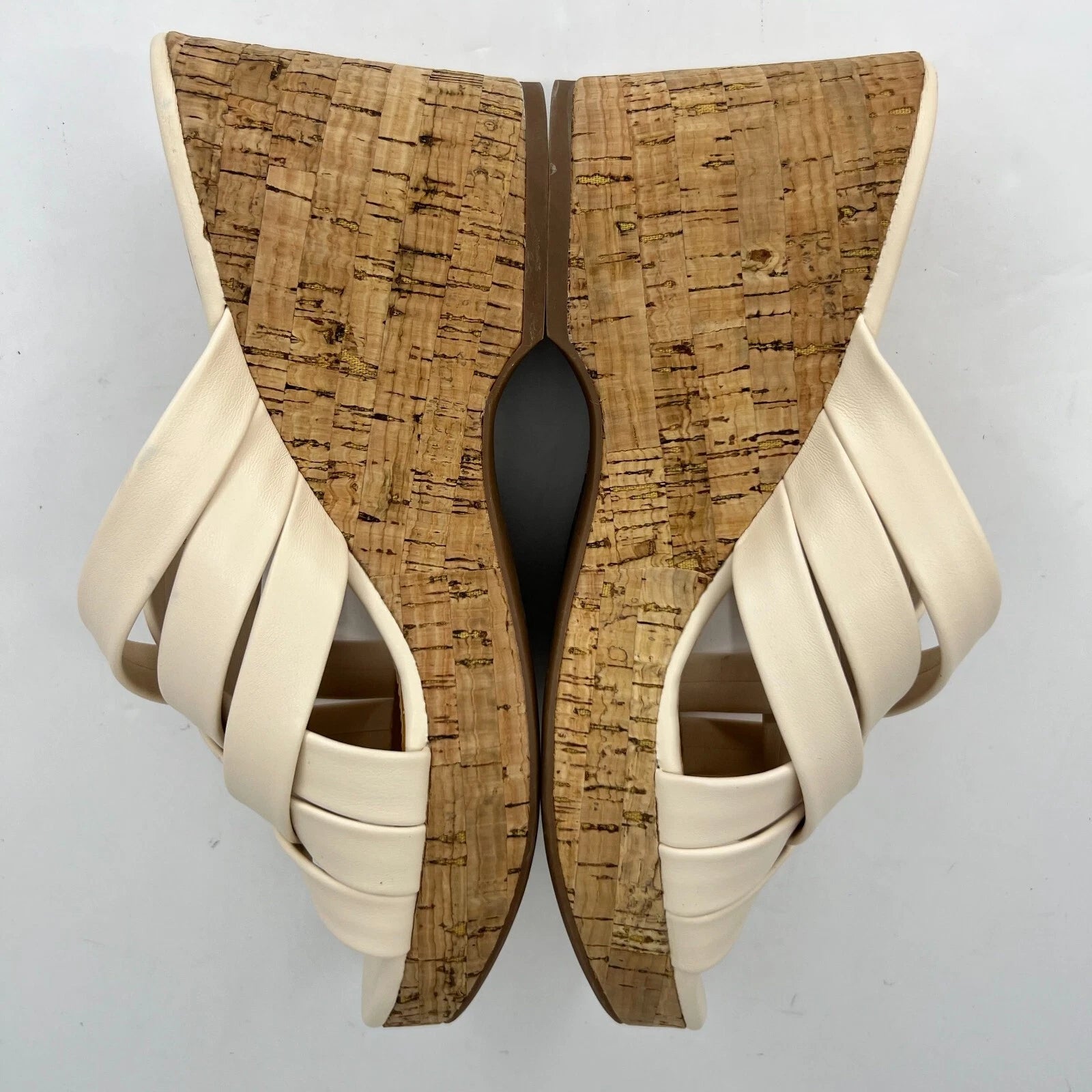 Sam & Libby Womens Cayla Ivory Faux Leather Cork Wedge Slide Size 9 Sandals