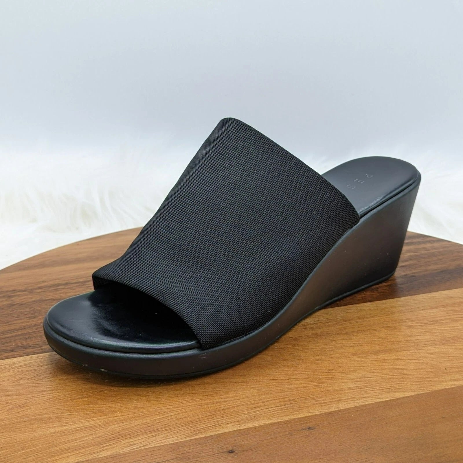 Pesaro Sara Slides Mules Sandals 9.5 Black Fabric Stretch Wedges 90s Y2K Popular