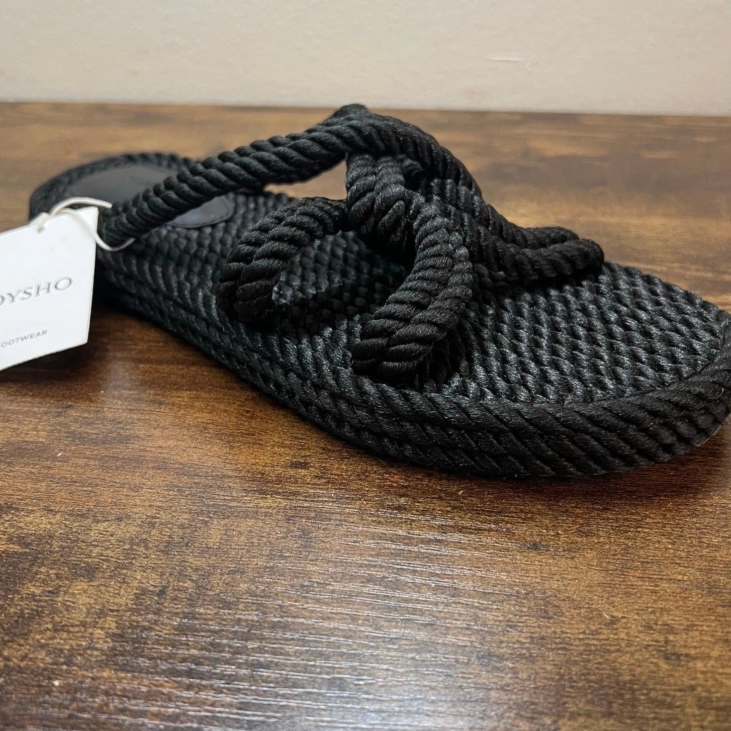 OYSHO Rope Slide Sandals 8 Womens Black Slip On Beach Boho Open Toe Casual New