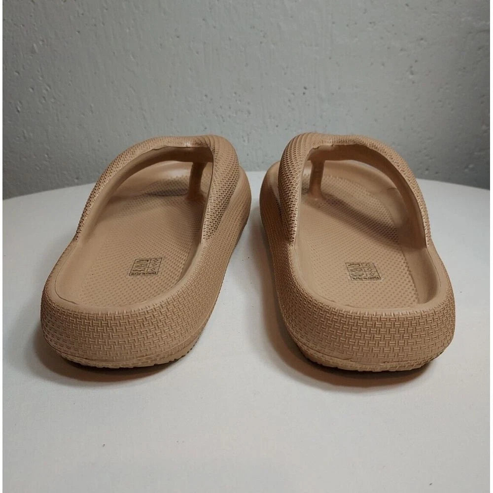 Fashion Flip Flop Thong Sandals Cushioned Slides Tan Rubber Textured 7