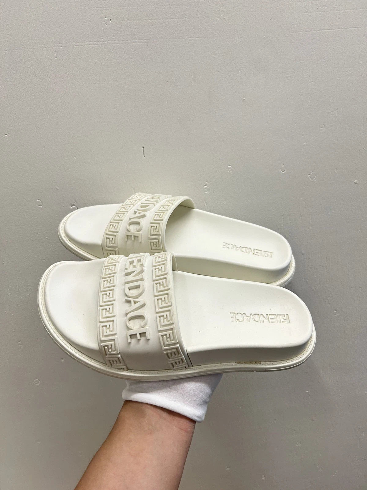 Versace Fendi women Slide Size 9 US/ 39 EU White and Gold Medusa Style