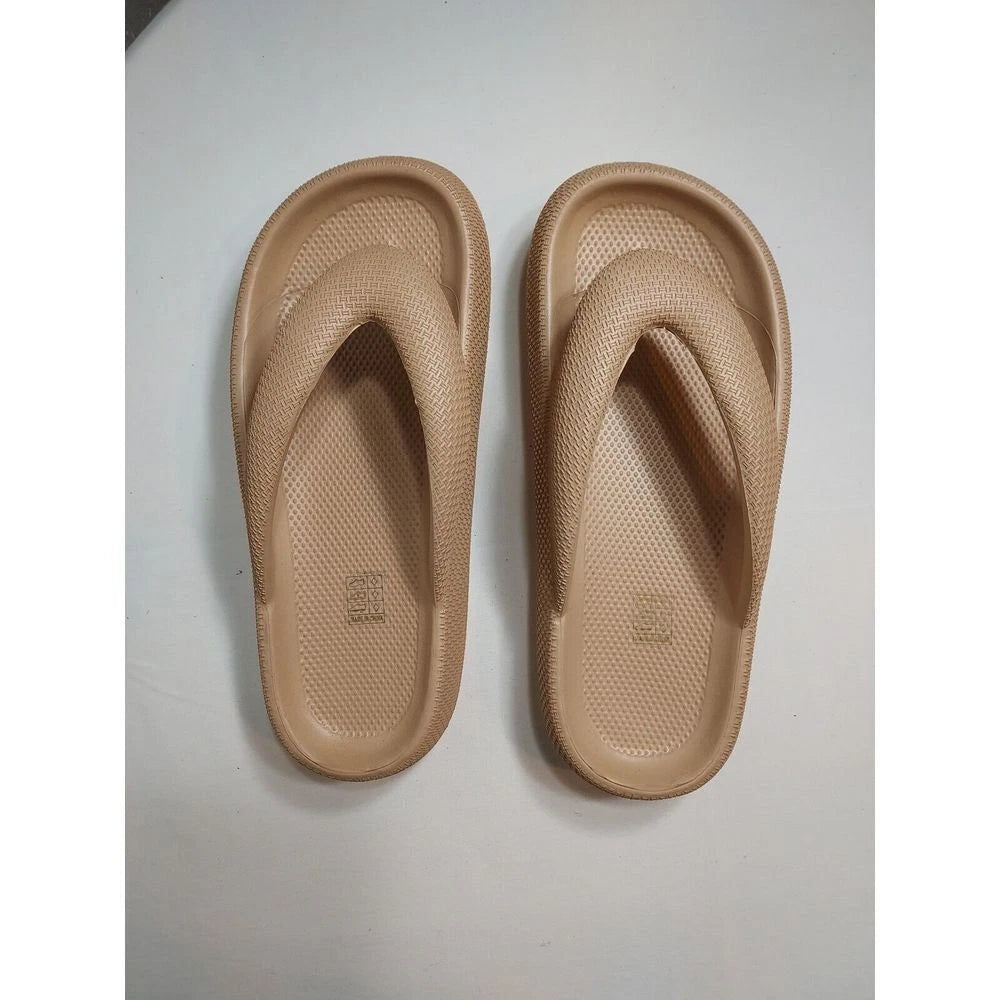 Fashion Flip Flop Thong Sandals Cushioned Slides Tan Rubber Textured 7