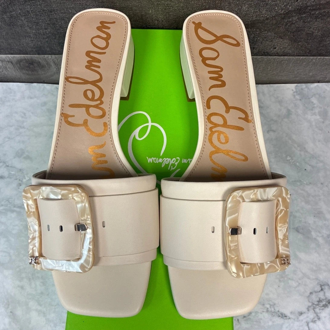 Sam Edelman Women's 10 M Ivory Leather Deacon Slide Sandals Square Toe LB2-21