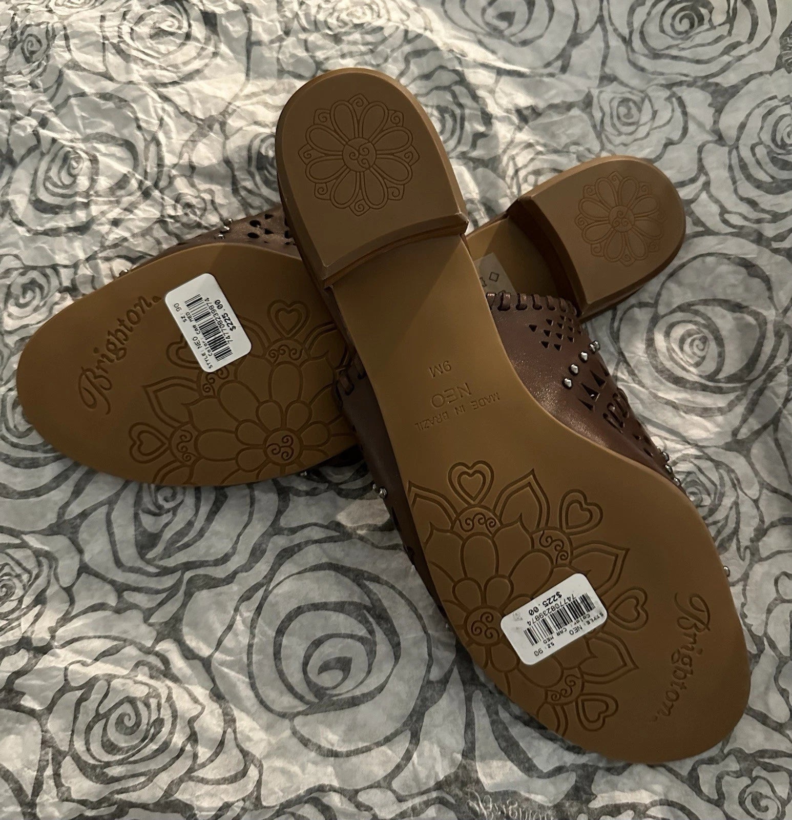 NWT - Brighton Sandal Slides Style NEO Brown Leather Silver-tone Hardware Size 9