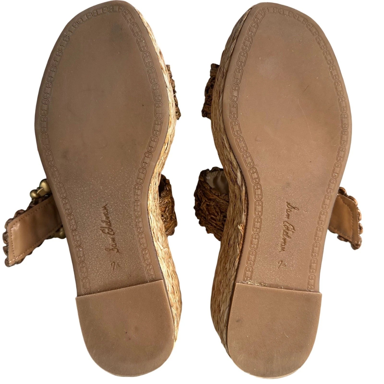 Sam Edelman Woven Raffia Platform Slides Beaded Details Espadrille 7.5 Sandals