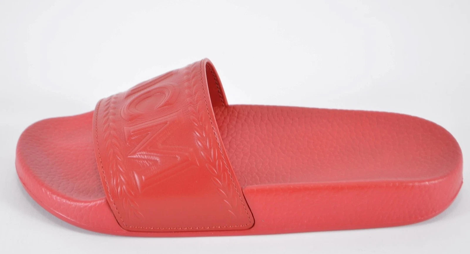 New MCM Women's Red Rubber Embossed Logo Pool Slides Sandals Shoes 36 6