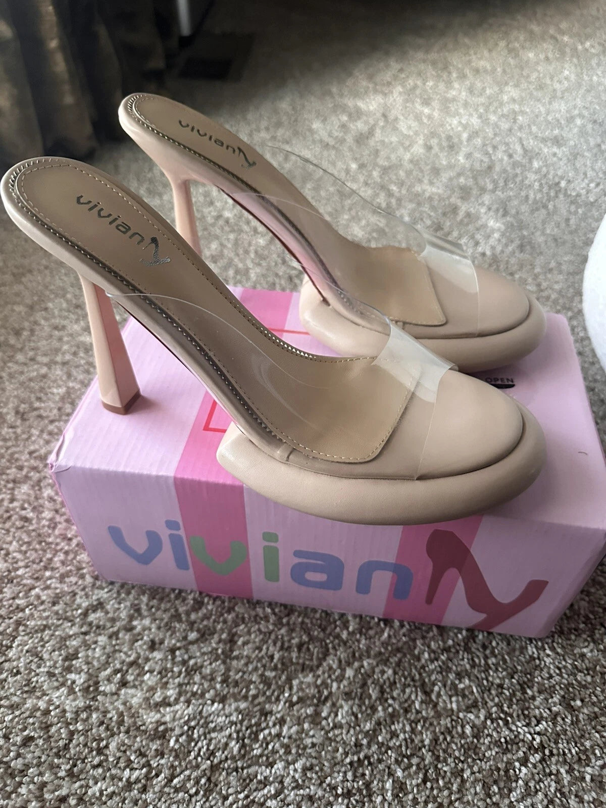 Vivianly Clear Platform Round Open Toe Transparent Strap Heel Sandals NIB Size 9