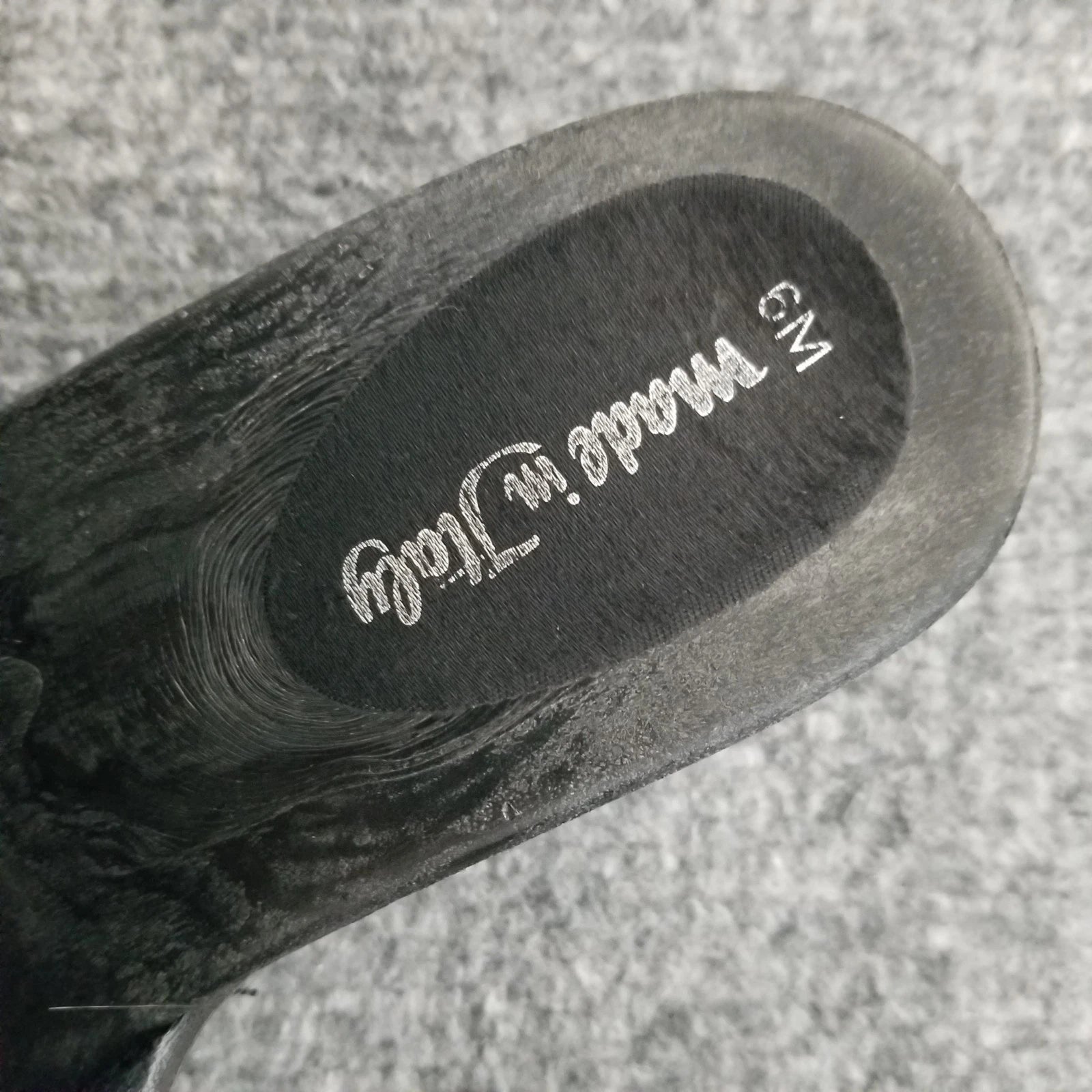 Made in Italy Women Clogs Size US 6M Black Open Toe Wooden Look w Silver Buckle*