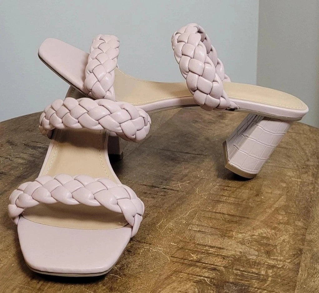 DUNES Pink Iris Braided Memory Foam Slide Heel Sandals