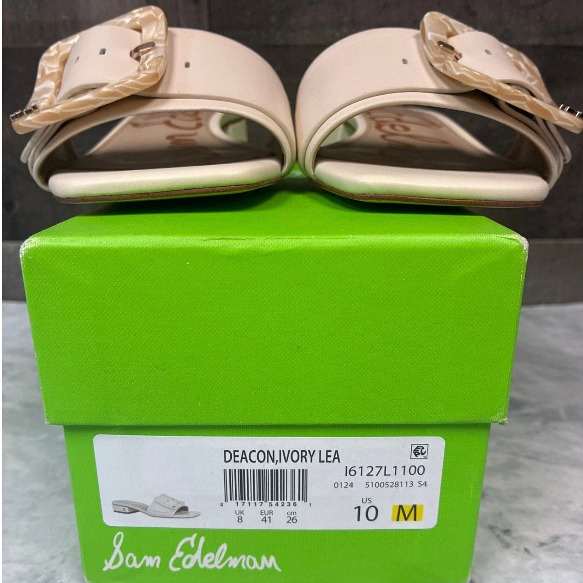 Sam Edelman Women's 10 M Ivory Leather Deacon Slide Sandals Square Toe LB2-21