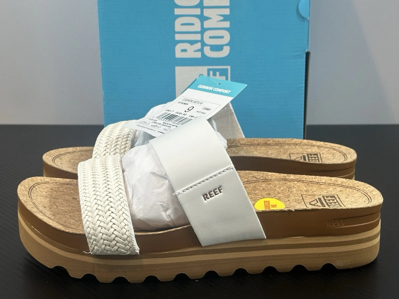 Reef Women’s US 9 Cushion Vista Hi White Braid Slip On Sandal, Style # CI9861