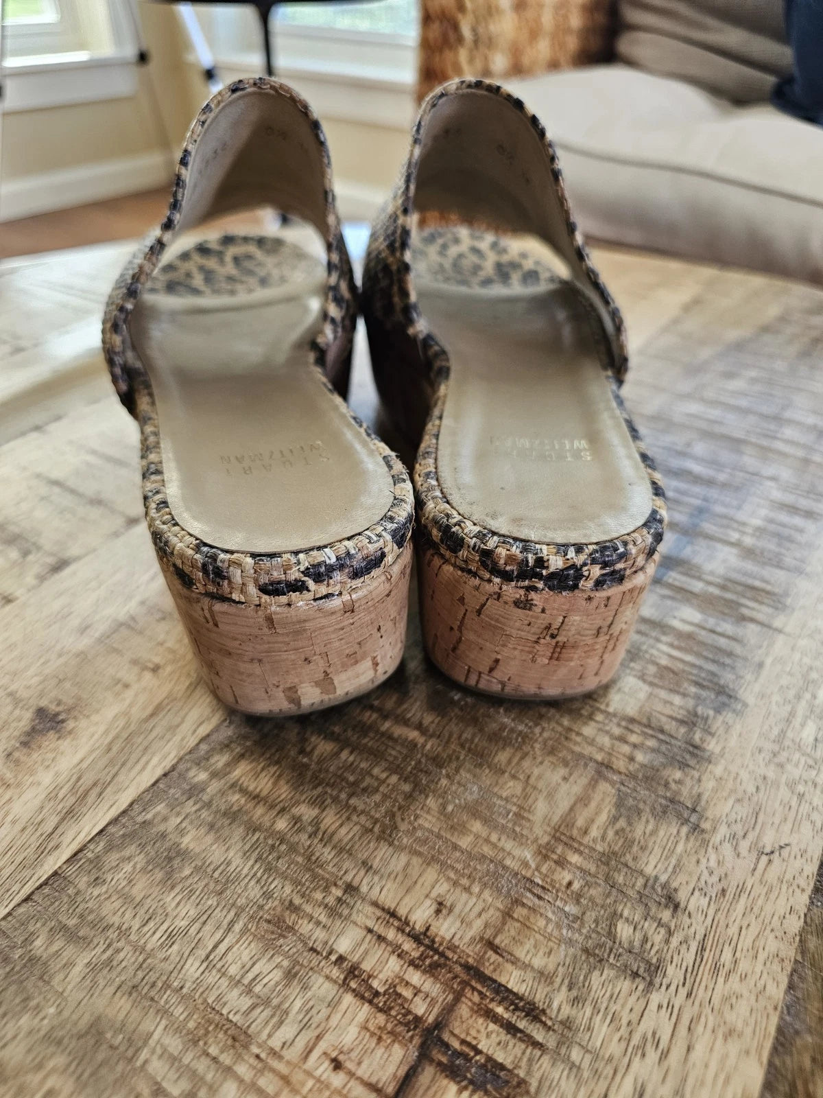 Stuart Weitzman Womens Flatout Leopard Canvas Raffia Flatform Slide Sandals 8.5