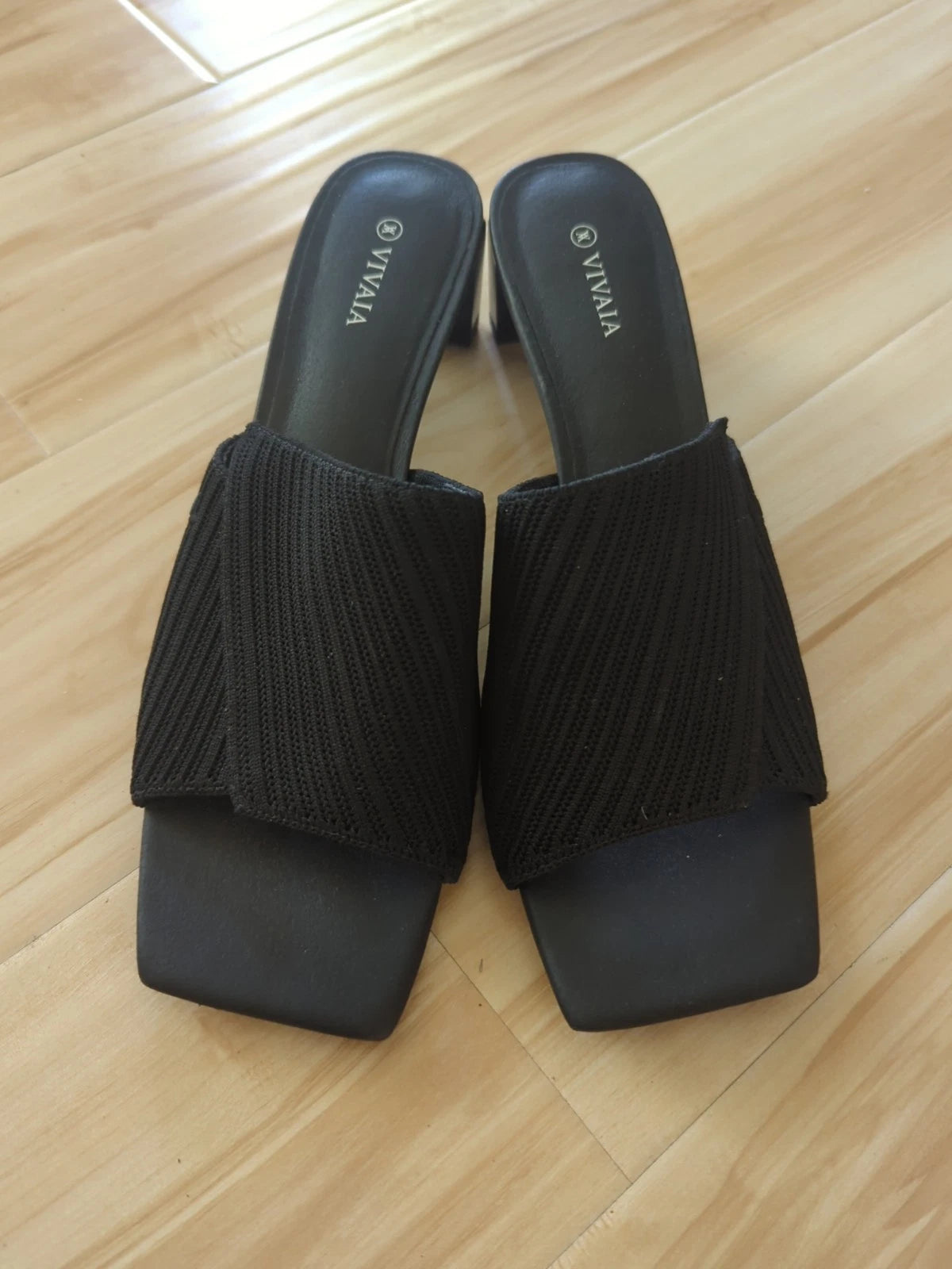Vivaia Square Toe Block Heel Slide Sandals Black Shoes Women EU 42 US 11 EUC