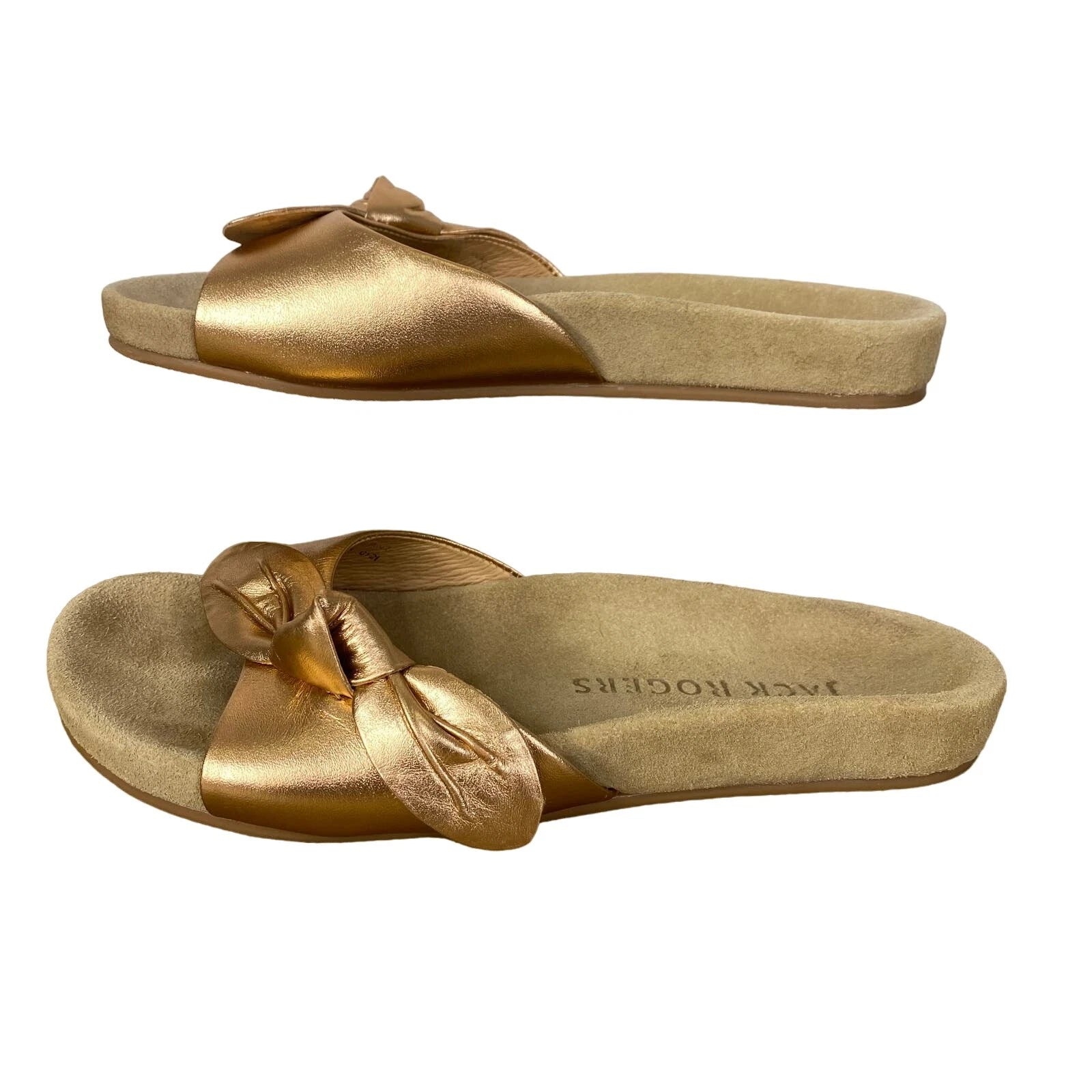 JACK ROGERS Dorothy Slide Sandals Womens Sz 6.5 Knotted Bow Rose Gold Slip On