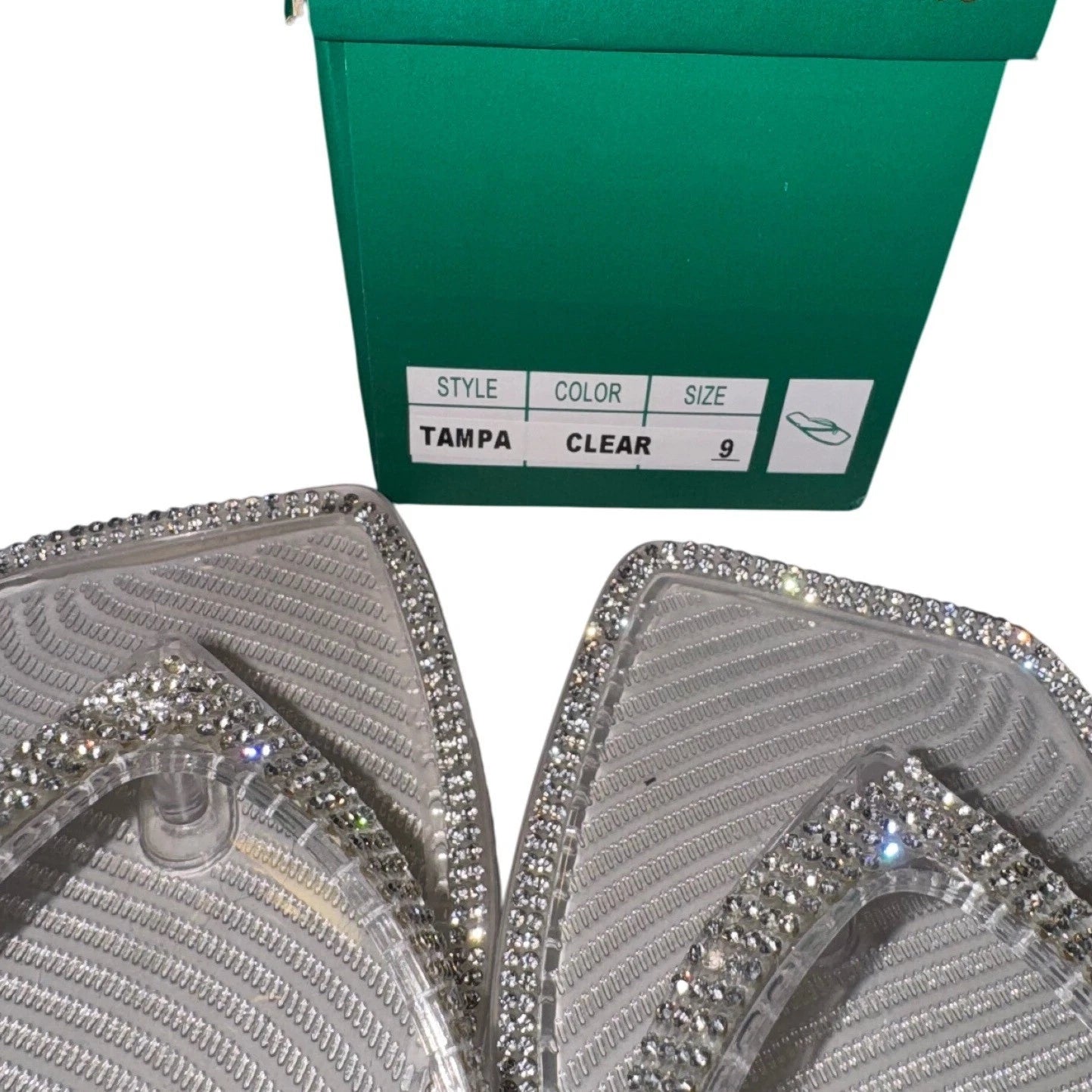 Clear Rhinestone Square Toe Thong Sandals Women's Size 9 Sparkly jellys
