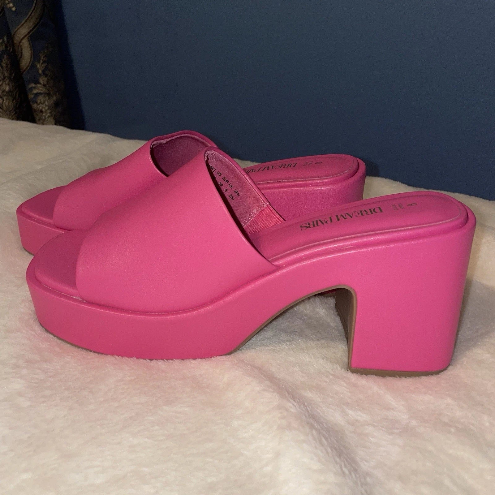 Dream Pair Pink Chunky Block Platform Heel Slide Mules Y2K Style Sandals Size 8