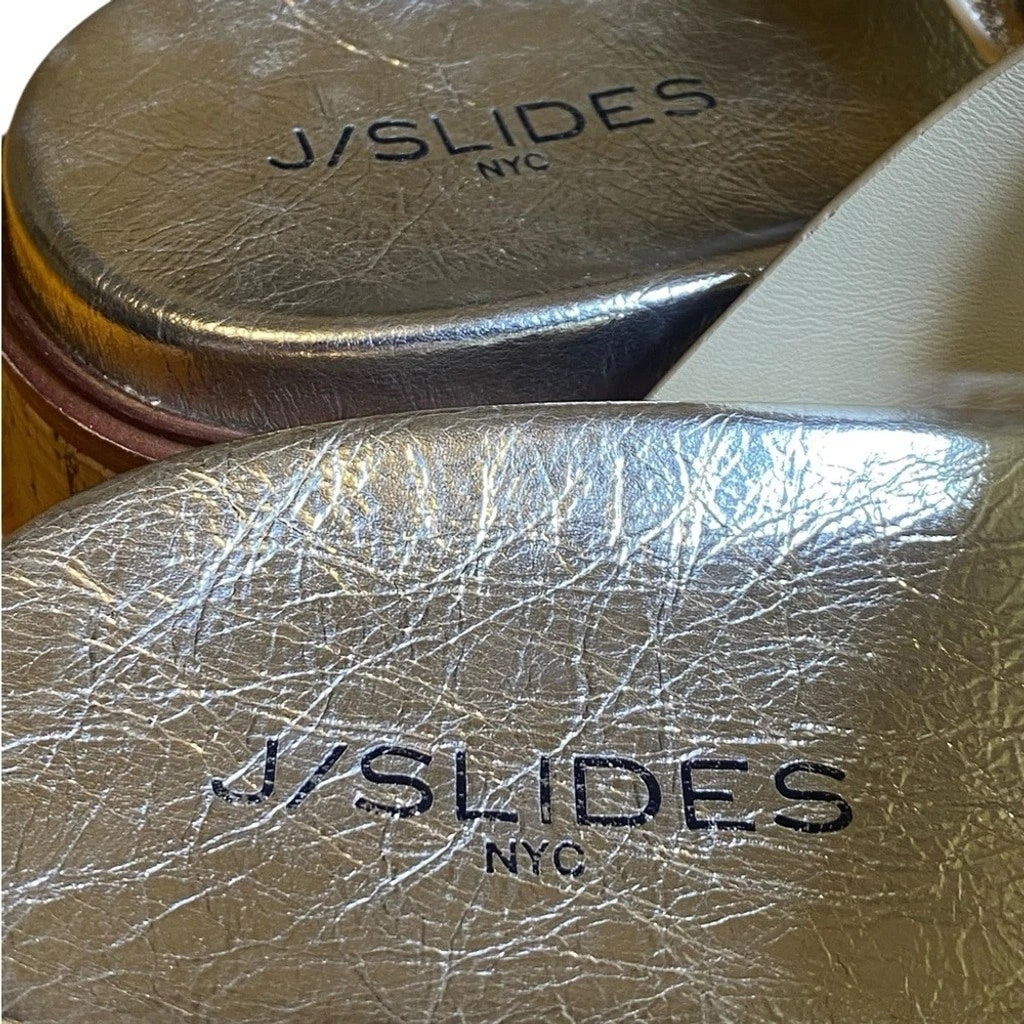 J/Slides Belinda Double Buckle Platform Gold Slide Sandals Women’s Size 10
