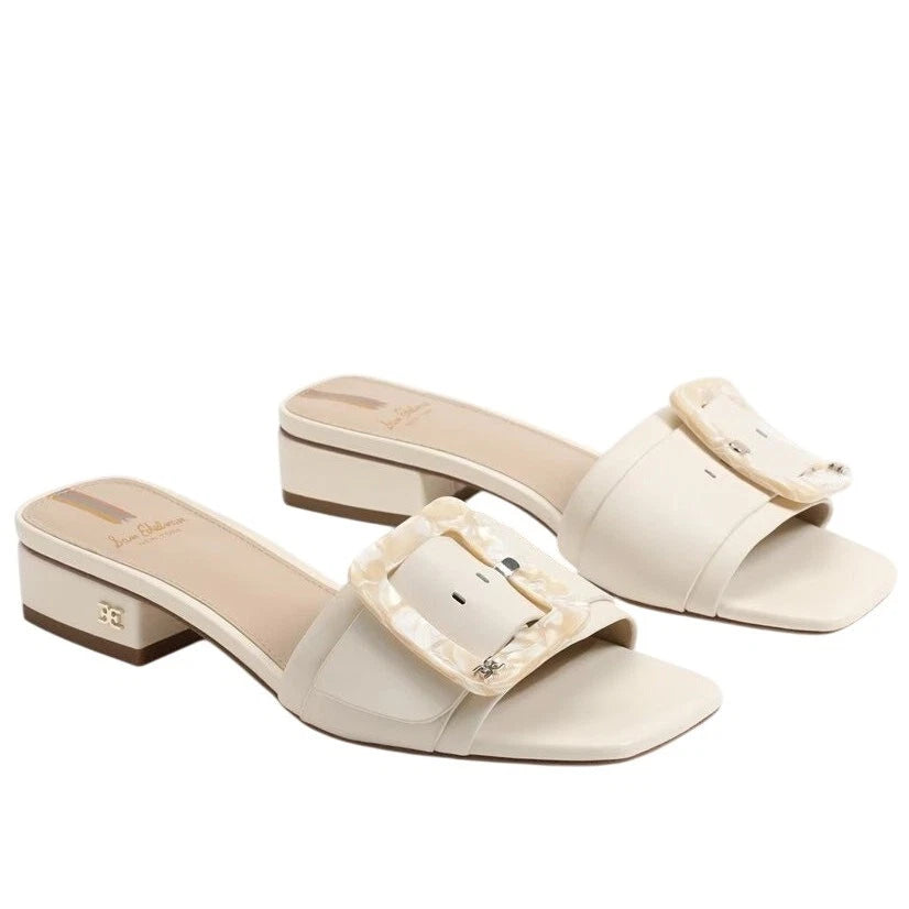 Sam Edelman Women's 10 M Ivory Leather Deacon Slide Sandals Square Toe LB2-21