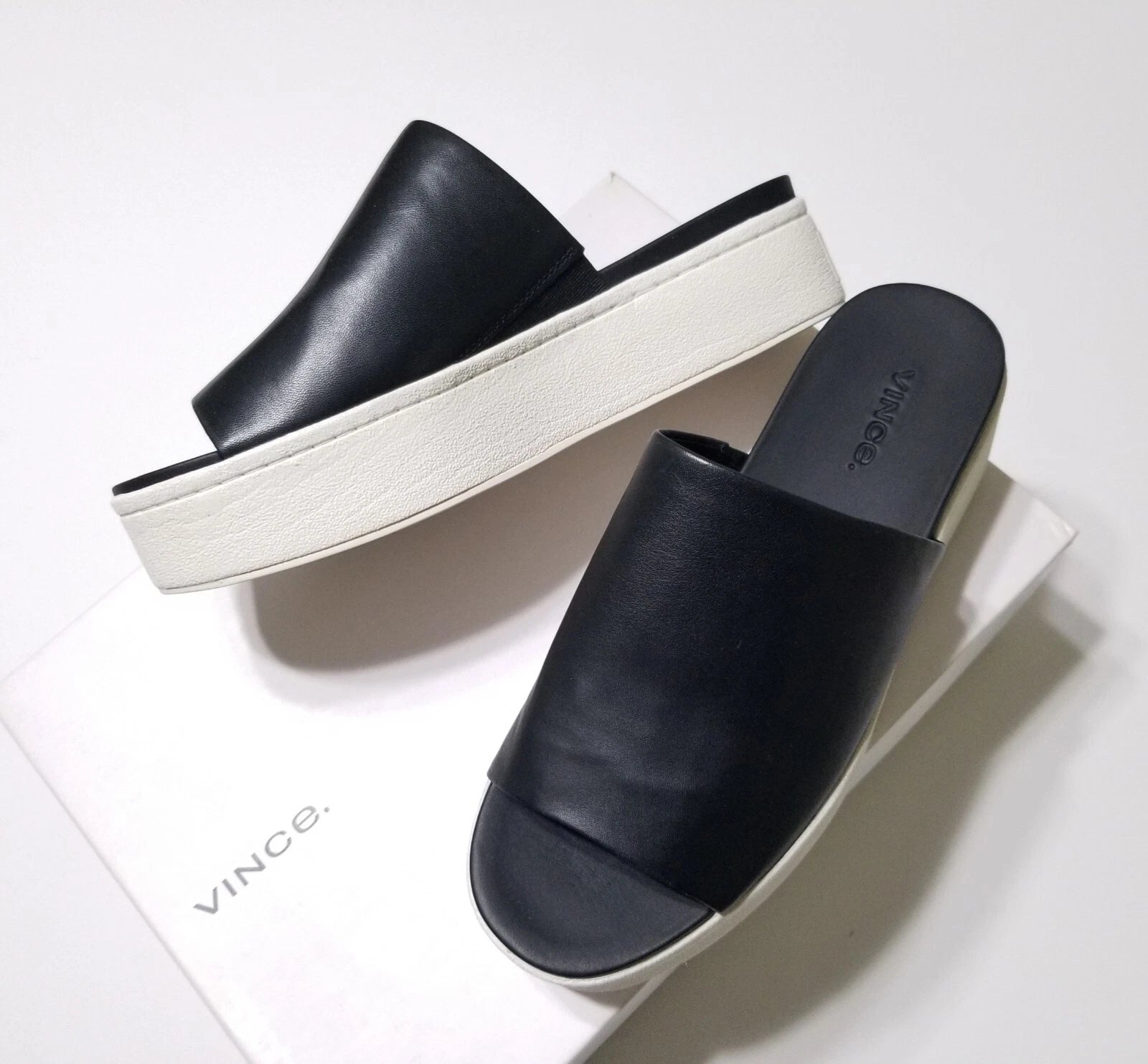 NIB Vince Walford Leather Platform Slide Sandals in Black Size 6.5, 9 $225