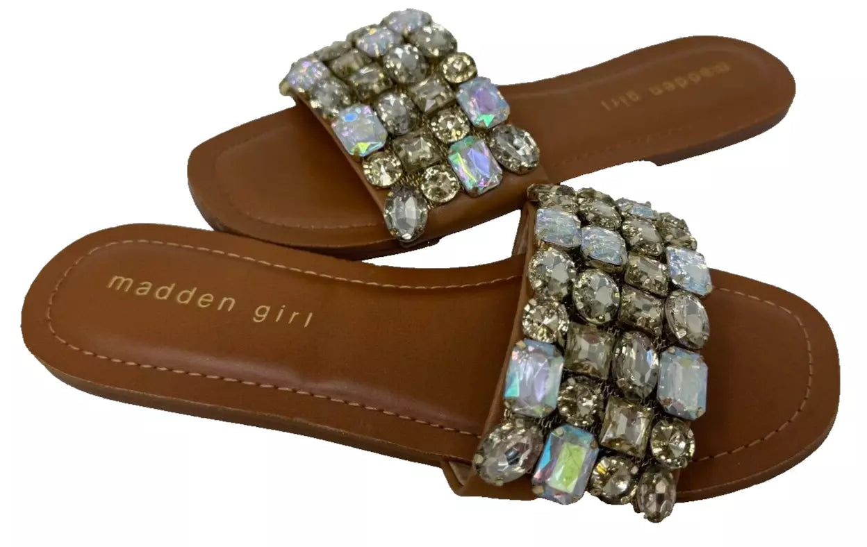 Madden Girl Women's Dazzlle Slip On Comfort Sandals Brown Size:6.5 196T