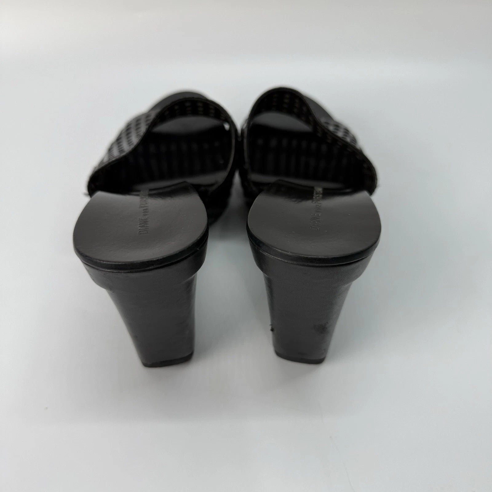Diane von Furstenberg Perforated Wedge Sandals Size 7 Black Sample Shoes