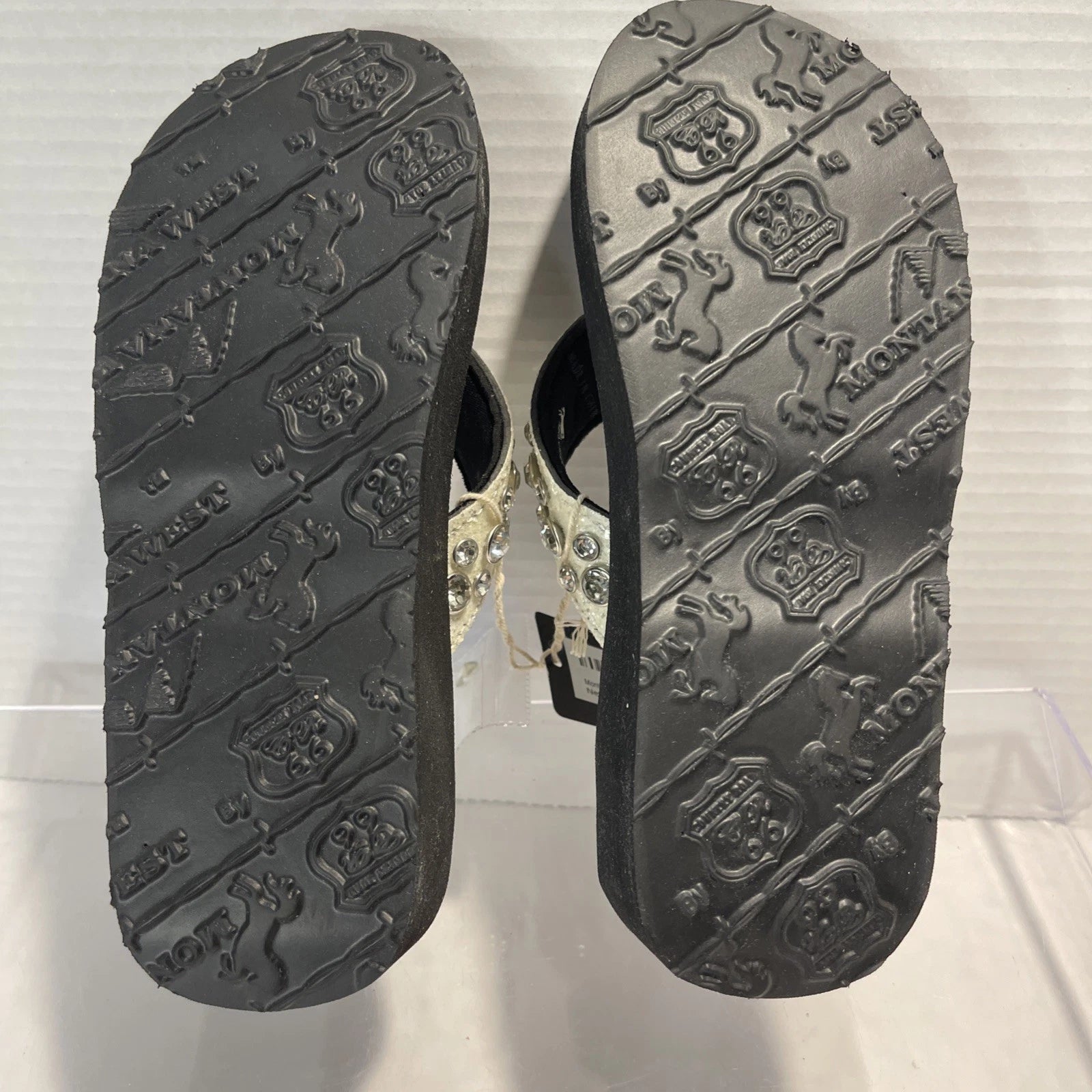 Montana West Rhinestone & Silver Stud Pearl Western Style Wedge Sandals Sz6-6.5