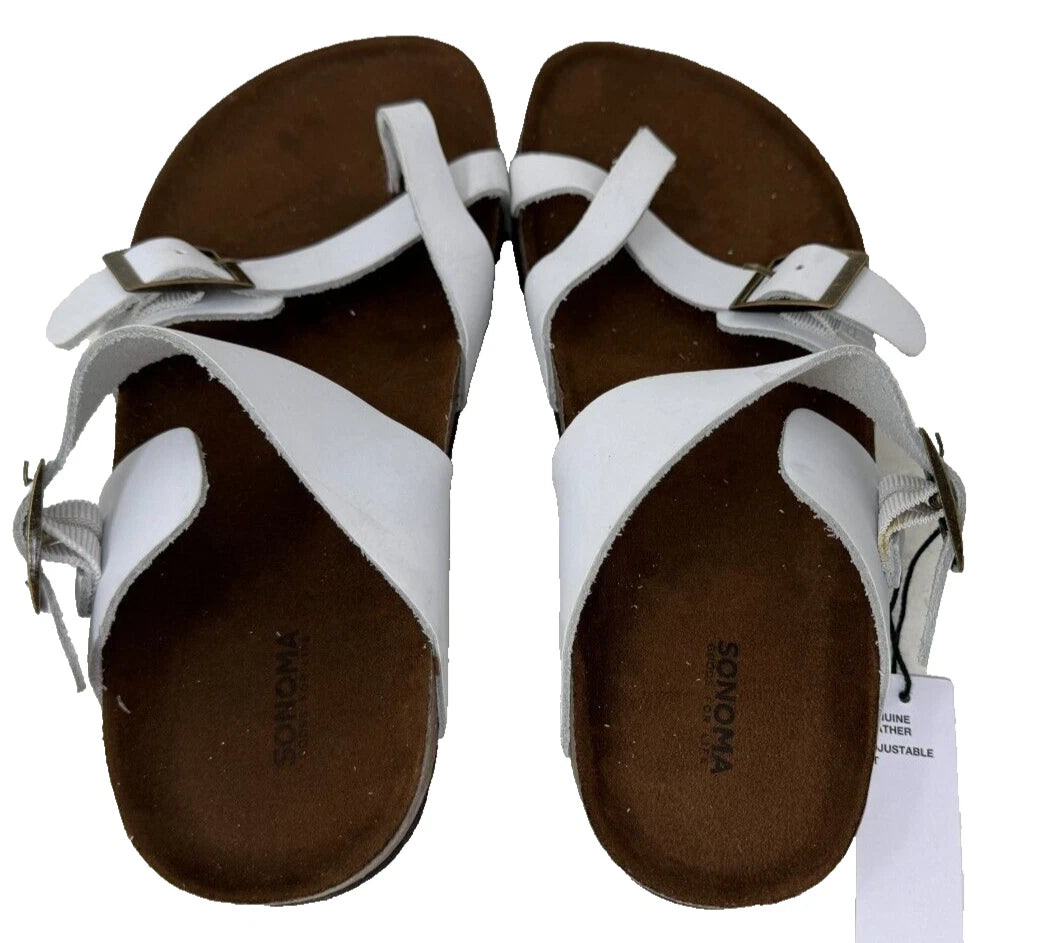 Sonoma Women's Gojiberry Leather Slip On Comfort Sandals White Size:6 200T