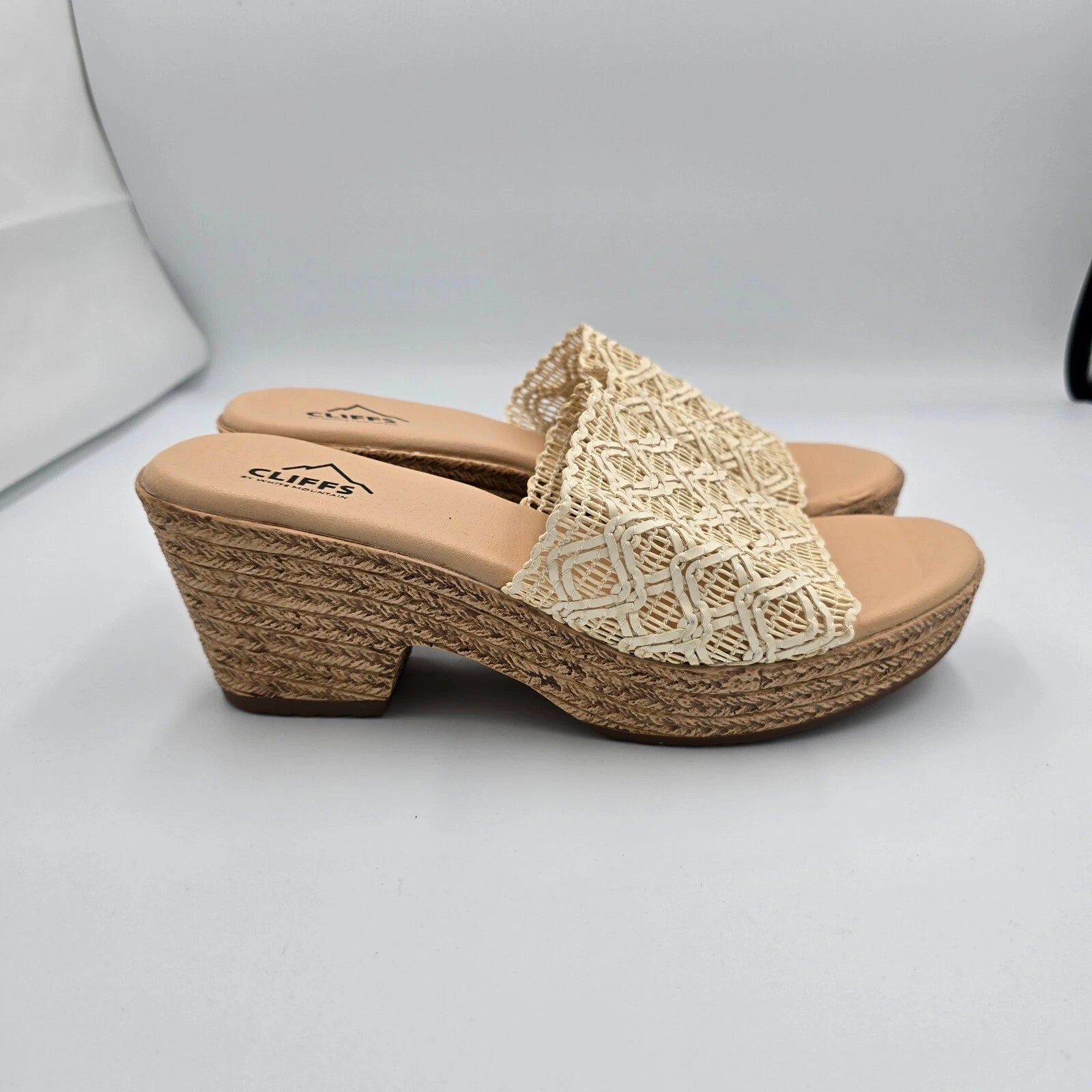 Cliffs by White Mountain Espadrille Wedge Sandals Raffia Slides Size 8.5