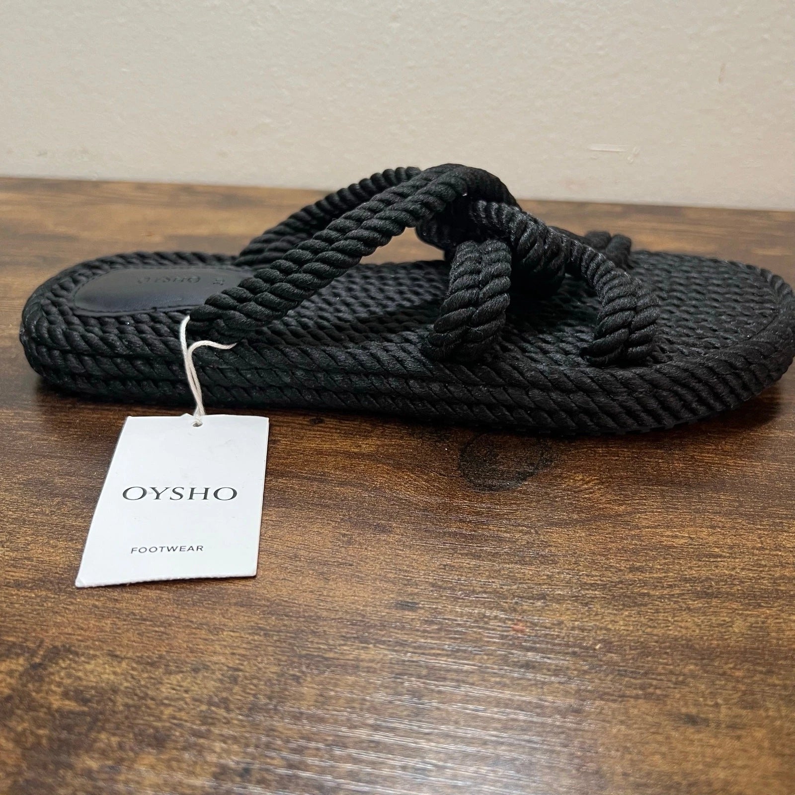 OYSHO Rope Slide Sandals 8 Womens Black Slip On Beach Boho Open Toe Casual New